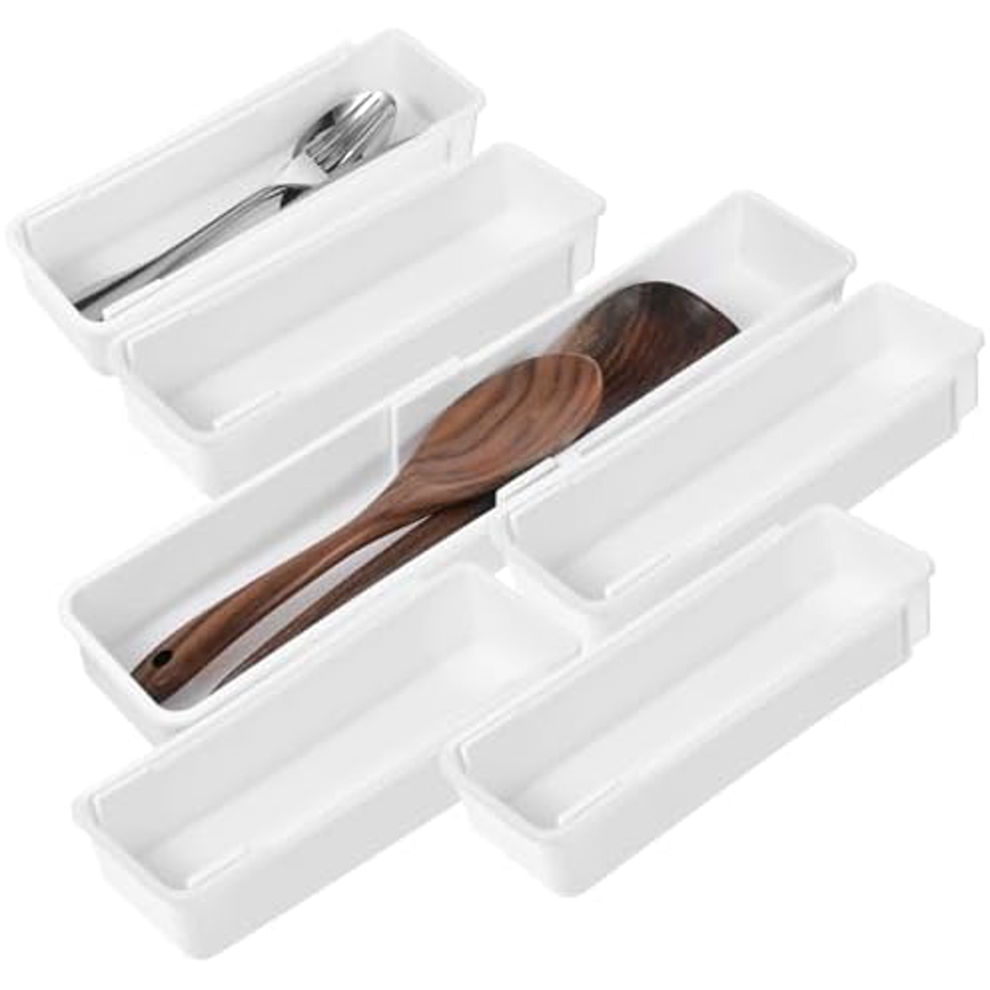 6 Pack Drawer Organizers Set,Expandable Drawer Organizer Trays,Organizer Bins for Bedroom,Bathroom, Kitchen, Office (White)$$Office