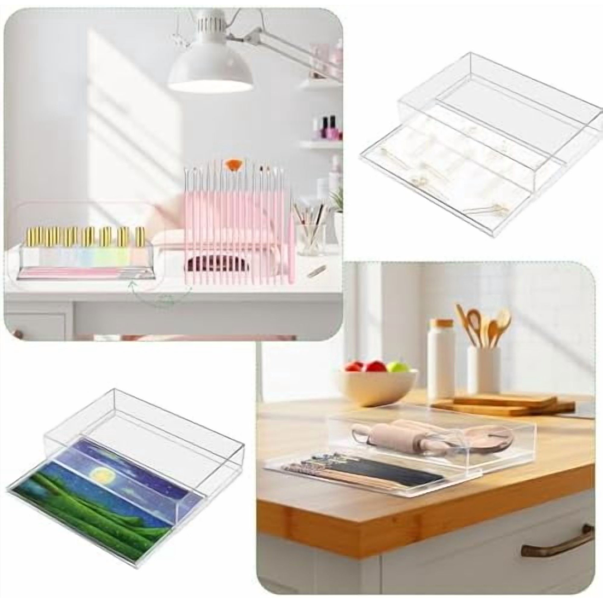 Acrylic Needlepoint Tray 8x 12Large Acrylic Tray with Insert Drawer for Customizable Photos Artwork Fabric Clarity or Messages Display Plastic Drawer Organizer for Vanity Bathroom Kitchen