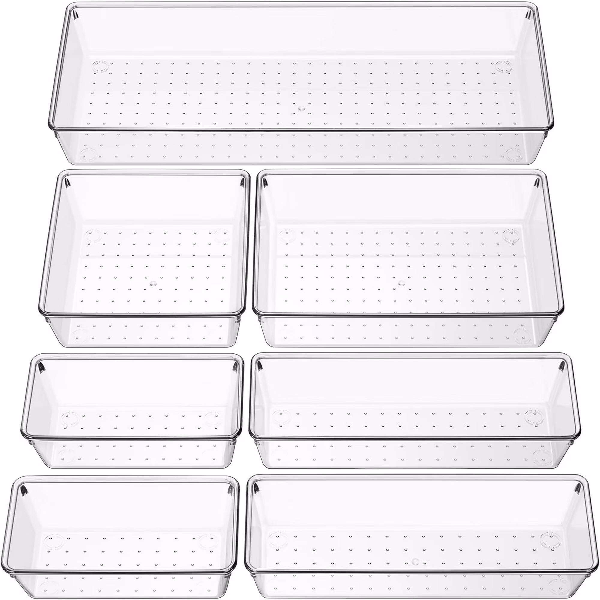 Drawer Organizer, 18 Pack Large Clear Plastic Kitchen Drawer Organizers Set, 6 Size Versatile Bathroom and Vanity Drawer Organizer Trays, Storage Bins for Makeup, Bedroom, Kitchen Utensils