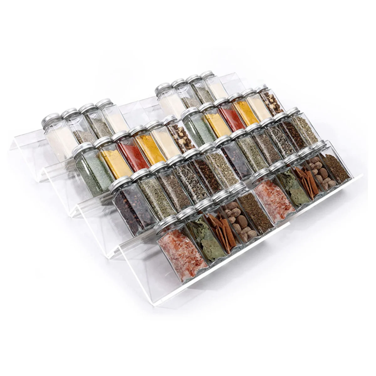8X Clear Acrylic Spice Drawer Organizer,Seasoning Jars Drawers Insert,Kitchen Rack Tray (Jar Not Included)