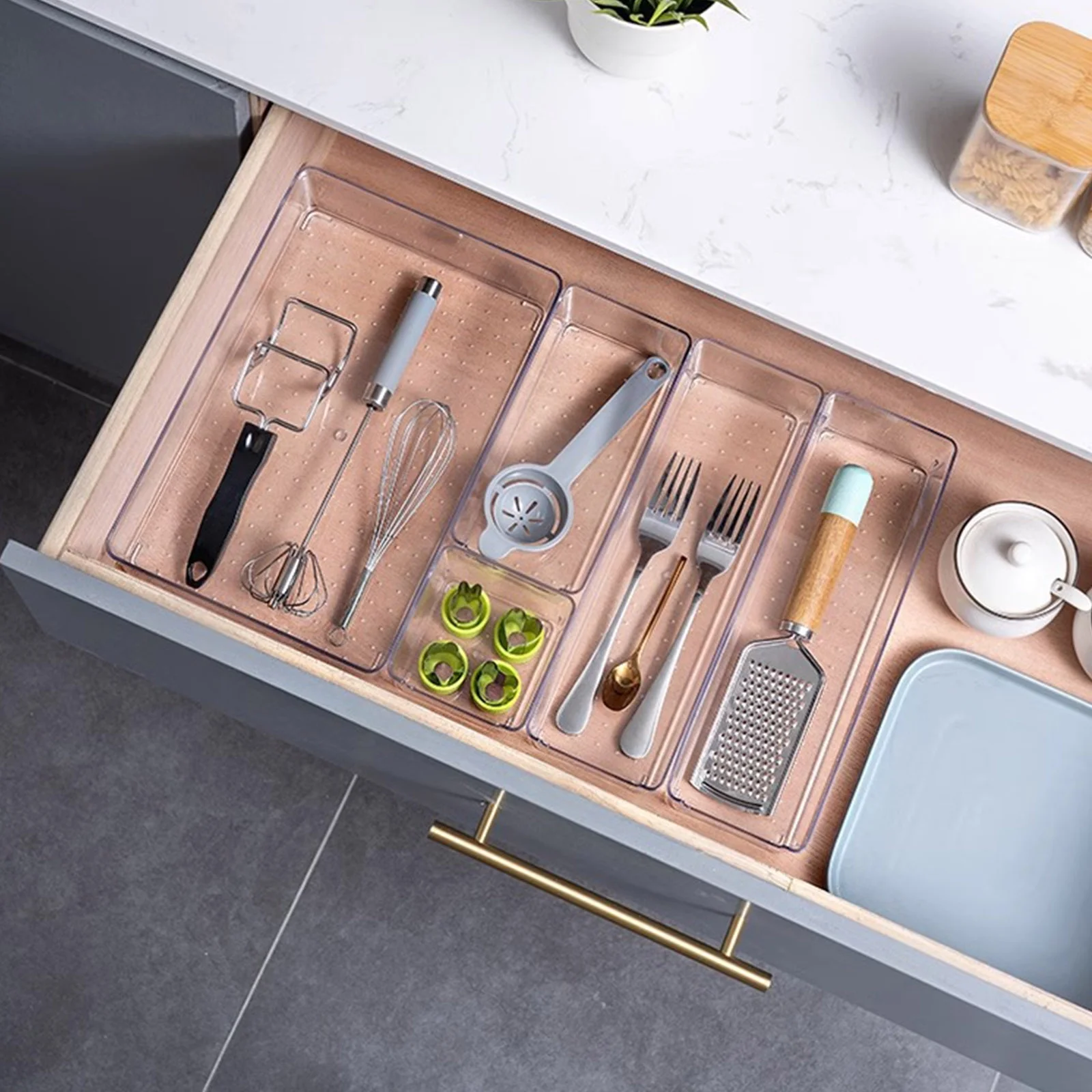 Clear Drawer Organiser Tray Bathroom and Vanity Organiser Tray Drawers Storage Bins for Makeup Kitchen Utensils Jewelry