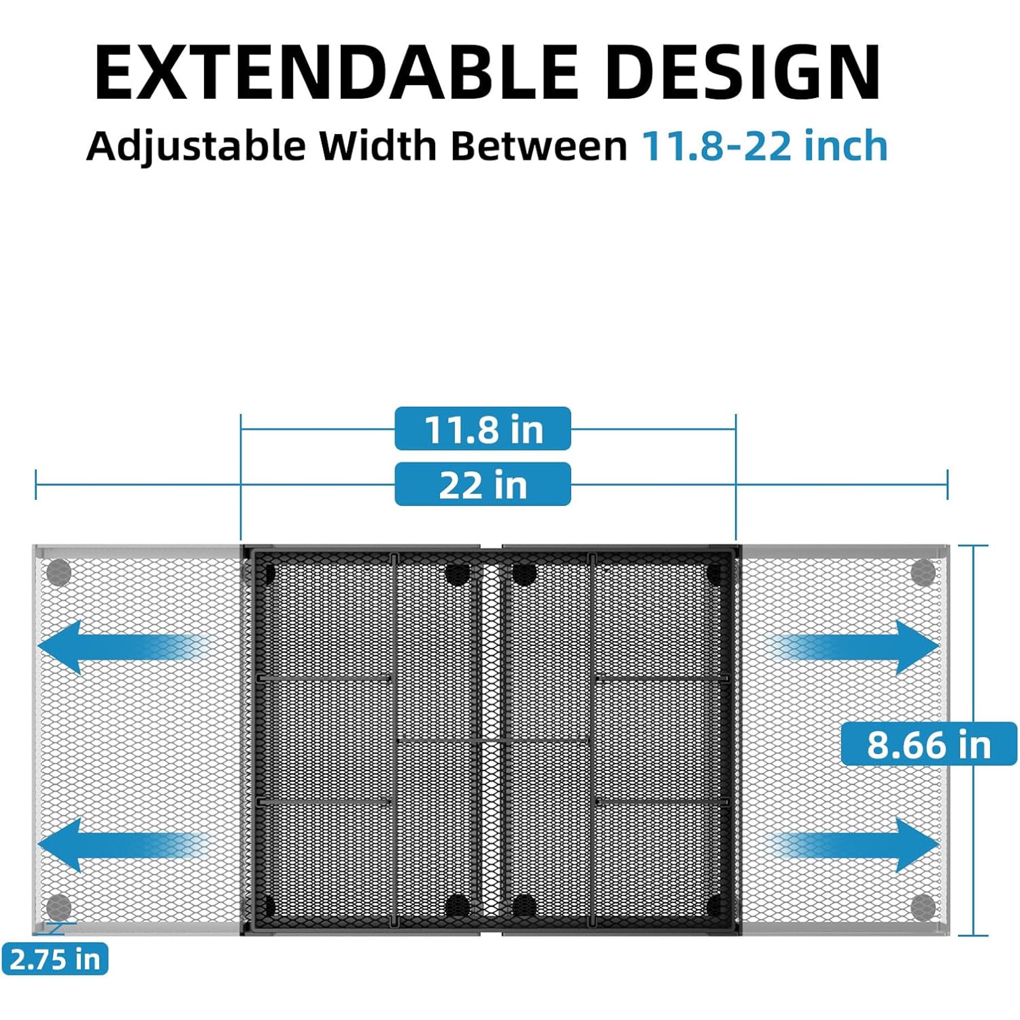 Expandable Desk Drawer Organizer, Mesh Drawer Organizer Tray with 10 Adjustable Compartments, Desk Organizers and Accessories for Office Supplies (Longer Expandable Drawer Organizer-B 2pack)