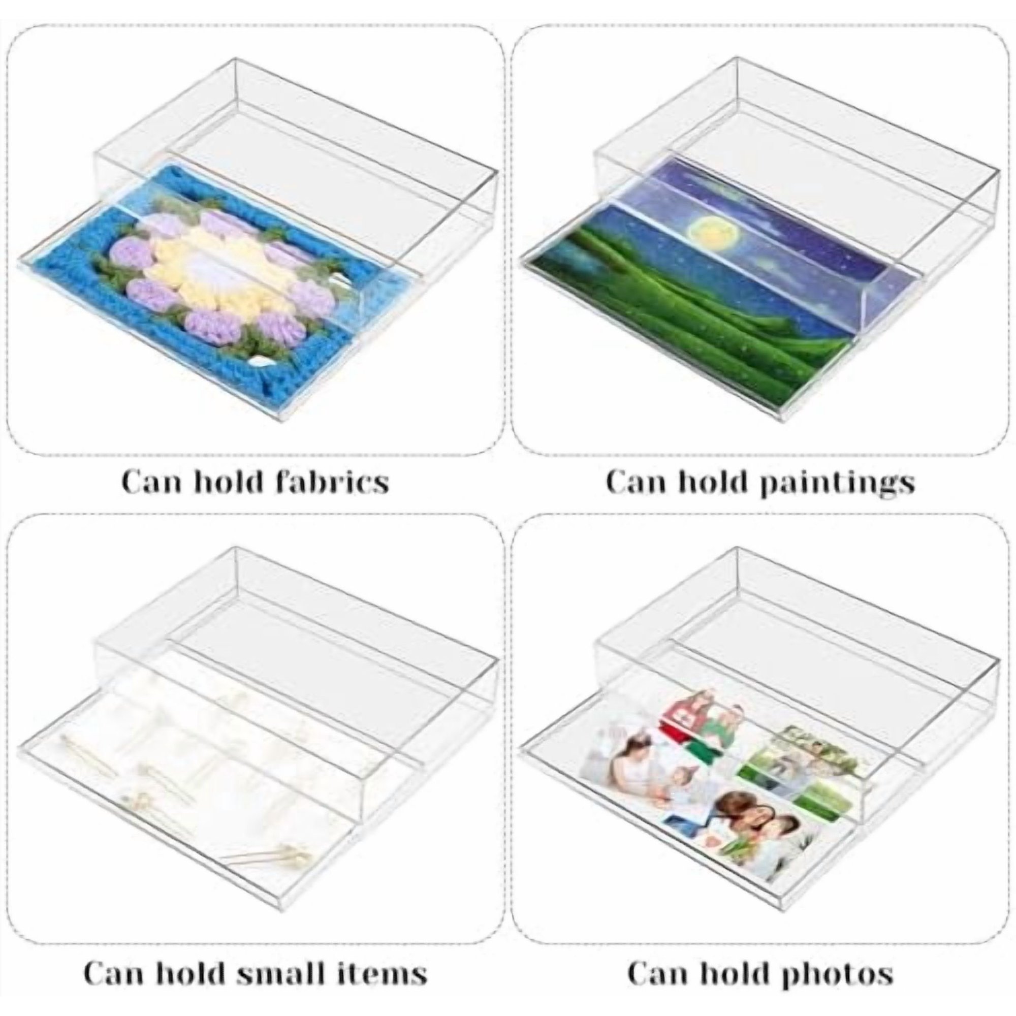 Acrylic Needlepoint Tray 8x 12Large Acrylic Tray with Insert Drawer for Customizable Photos Artwork Fabric Clarity or Messages Display Plastic Drawer Organizer for Vanity Bathroom Kitchen