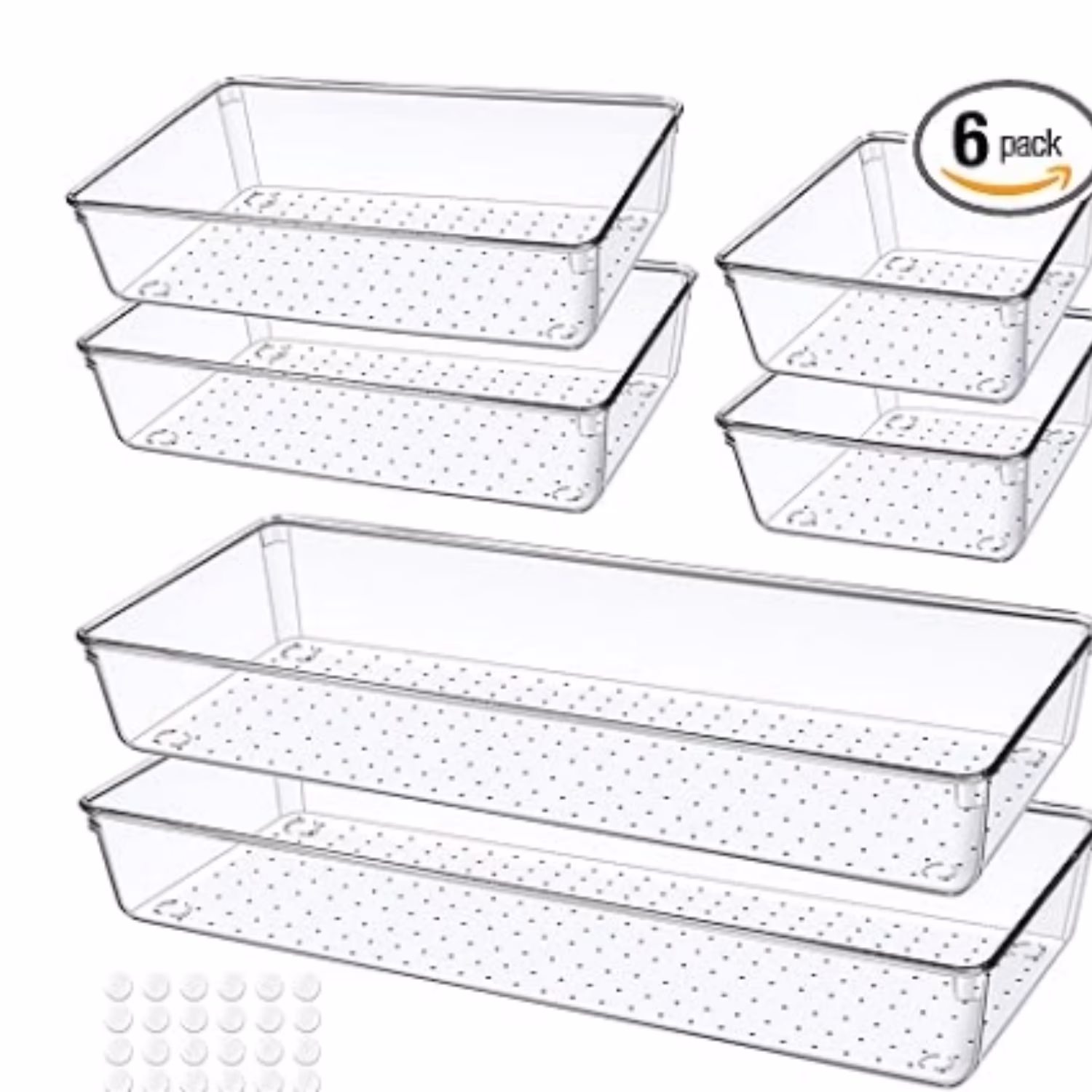 6 PCS Clear Plastic Drawer Organizer, Large 15X 63-Size Acrylic Stackable Kitchen Drawer Storage Tray, Bathroom Drawer Organizer Trays, Storage bins for Cosmetics Bathroom Kitchen Office