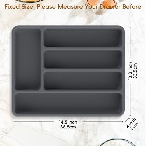 Non-Slip Silicone Kitchen Drawer Organizer for Utensils & Flatware | Heavy-Duty Silverware Cutlery Tray Insert | Waterproof, Easy-Clean for Office, Junk Drawer$$Office