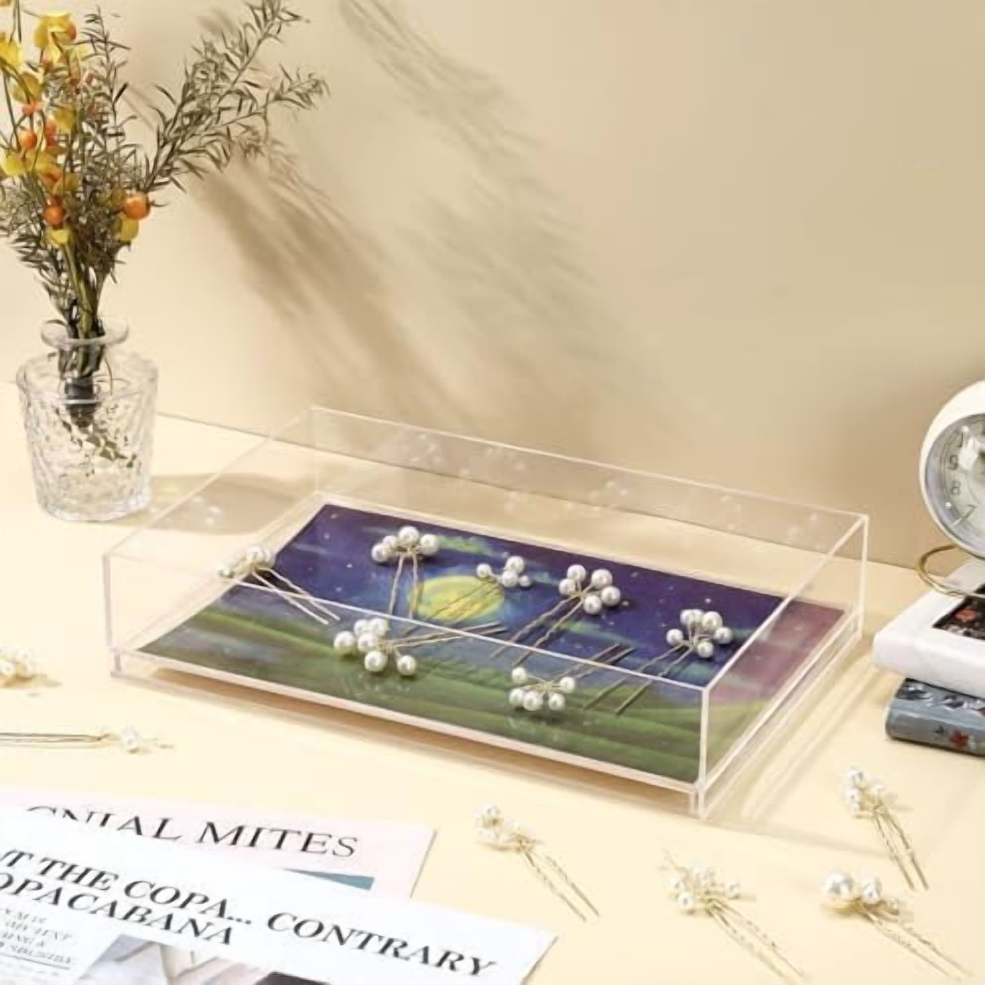 Acrylic Needlepoint Tray 8x 12Large Acrylic Tray with Insert Drawer for Customizable Photos Artwork Fabric Clarity or Messages Display Plastic Drawer Organizer for Vanity Bathroom Kitchen