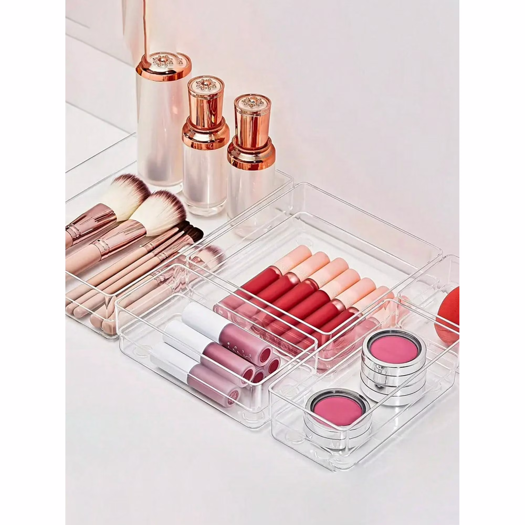 Clear Plastic Drawer Organizers Set, 4-Size Versatile Bathroom And Vanity Drawer Organizer Trays, Storage Bins For Makeup, Bedroom, Kitchen Gadgets Utensils And Office