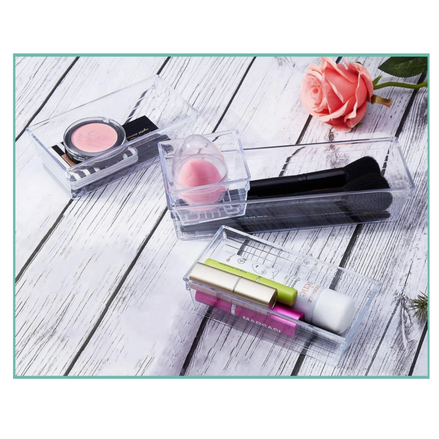 6 Pack Clear Drawer Organizer, Acrylic Drawer Storage Trays, Storage Bins for Makeup, Cosmetics, Jewelries, Utensils, Gadgets, Office