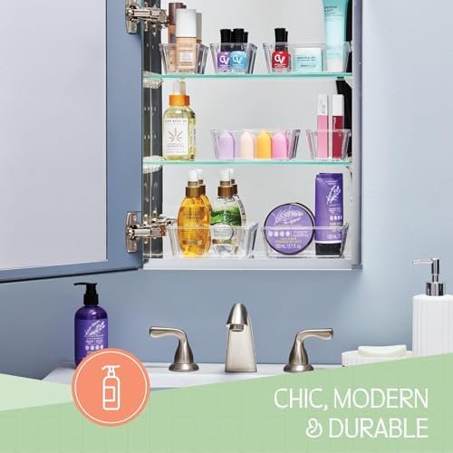 25 PCS Clear Plastic Drawer Organizers Set,4 Sizes Clear Drawer Organizers & storage Bins for Makeup/Jewelry Vanity, Kitchen Gadgets Or Office Desk. Bathroom Drawer Organizer Trays With Non-Slip Pads