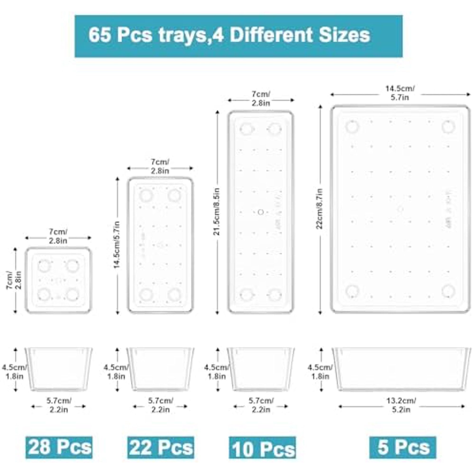 Drawer Organizers Set of 65, 4 Sizes Clear Plastic Drawer Organizers and Storage Bins for Kitchen, Bathroom, Office, Dresser Desk Drawer Organizer Tray for Jewelry, Makeup, Junk, Gadgets$$Office
