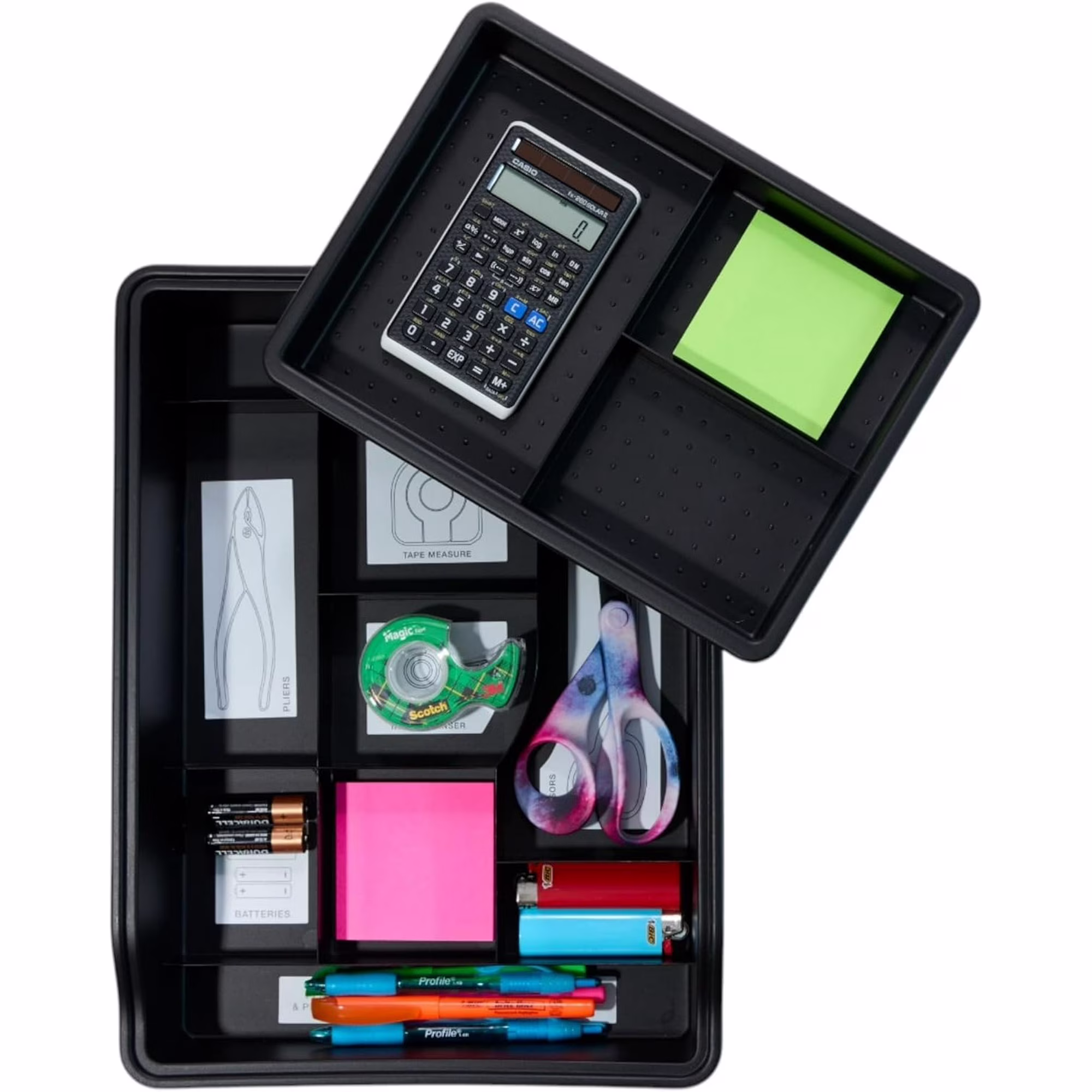 23-Compartment Junk Drawer Organizer Tray, Plastic Multipurpose Storage Bin for Drawers, Granite