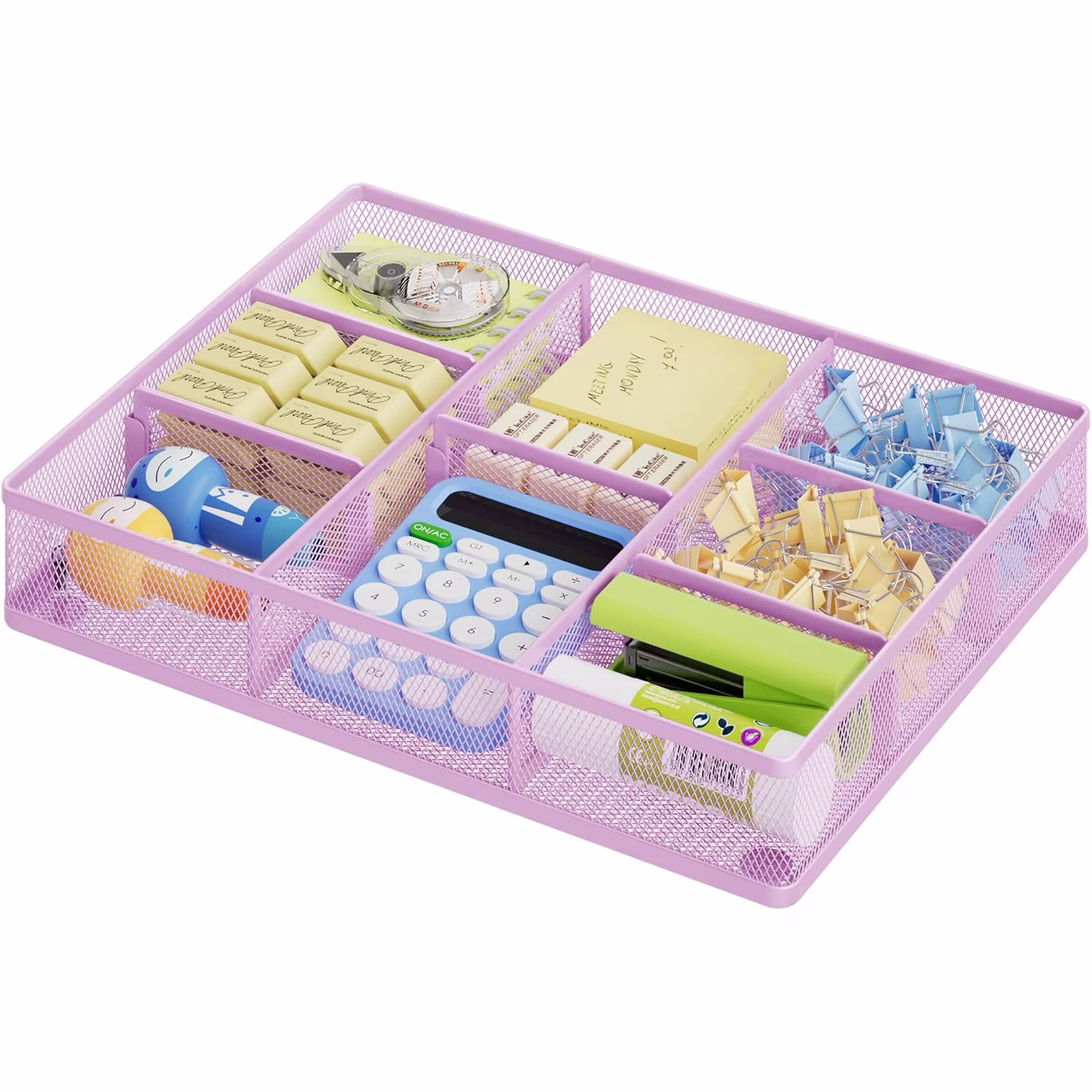 WarmHaven Desk Drawer Organizer, Metal Mesh Drawer Organizer Tray with 5 Adjustable Compartments,Desk Organizers and Accessories for Home,Office,Kitchen,Makeup,Vanity (Purple)