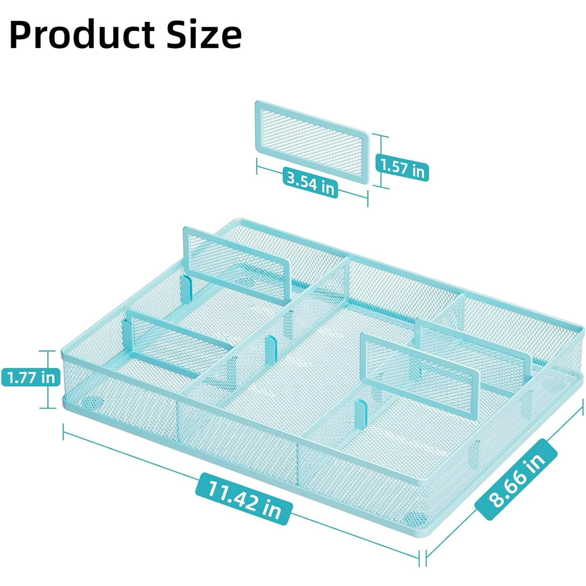 WarmHaven Desk Drawer Organizer, Metal Mesh Drawer Organizer Tray with 5 Adjustable Compartments,Desk Organizers and Accessories for Home,Office,Kitchen,Makeup,Vanity (Blue)