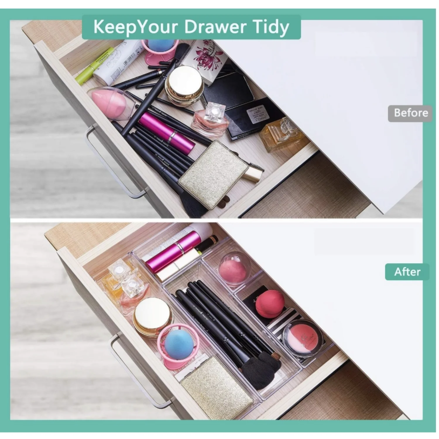 6 Pack Clear Drawer Organizer, Acrylic Drawer Storage Trays, Storage Bins for Makeup, Cosmetics, Jewelries, Utensils, Gadgets, Office