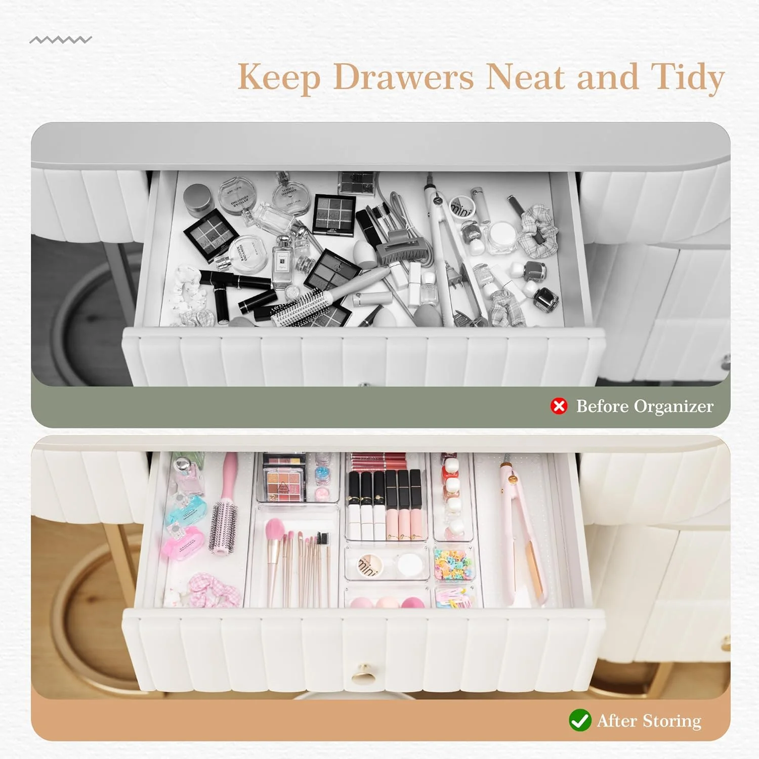 Drawer Organizer, 12 Pack Clear Plastic Kitchen Drawer Organizers Set, 4-Size Versatile Bathroom and Vanity Organizer Trays, Storage Bins for Makeup, Bathroom, Jewelries and Office