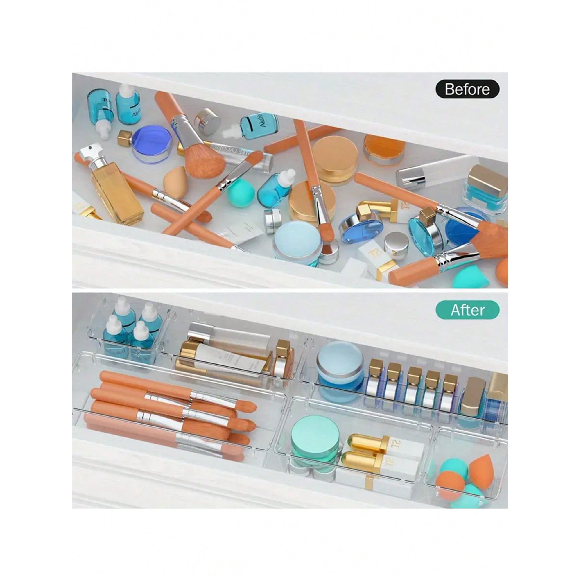 Clear Plastic Drawer Organizers Set, 4-Size Versatile Bathroom And Vanity Drawer Organizer Trays, Storage Bins For Makeup, Bedroom, Kitchen Gadgets Utensils And Office