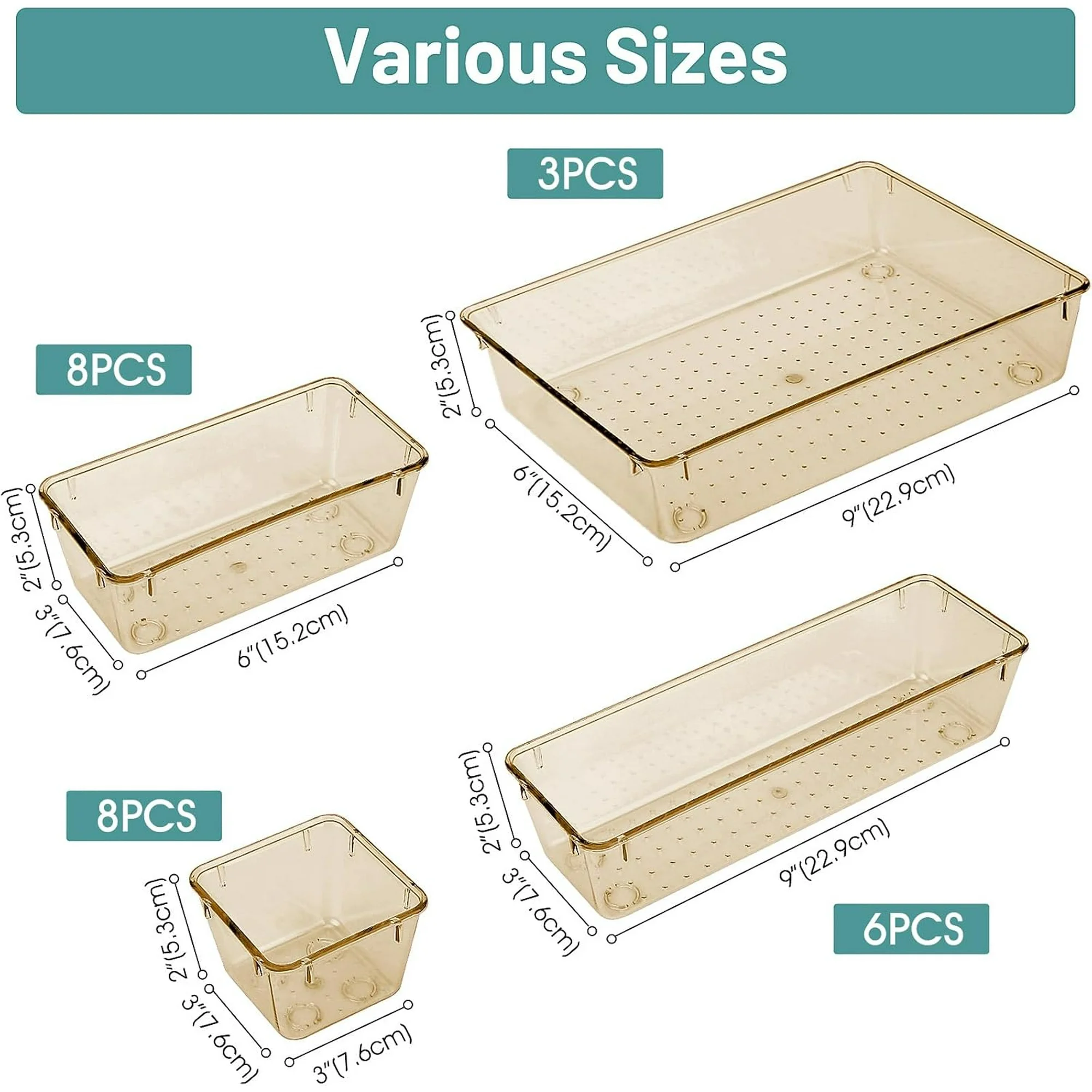 25 Pieces Clear Plastic Drawer Organizer Set, 4 Sizes Desk Drawer Divider Organizers and Storage Bins for Makeup, Jewelry, Gadgets in Kitchen, Bedroom, Bathroom, Office