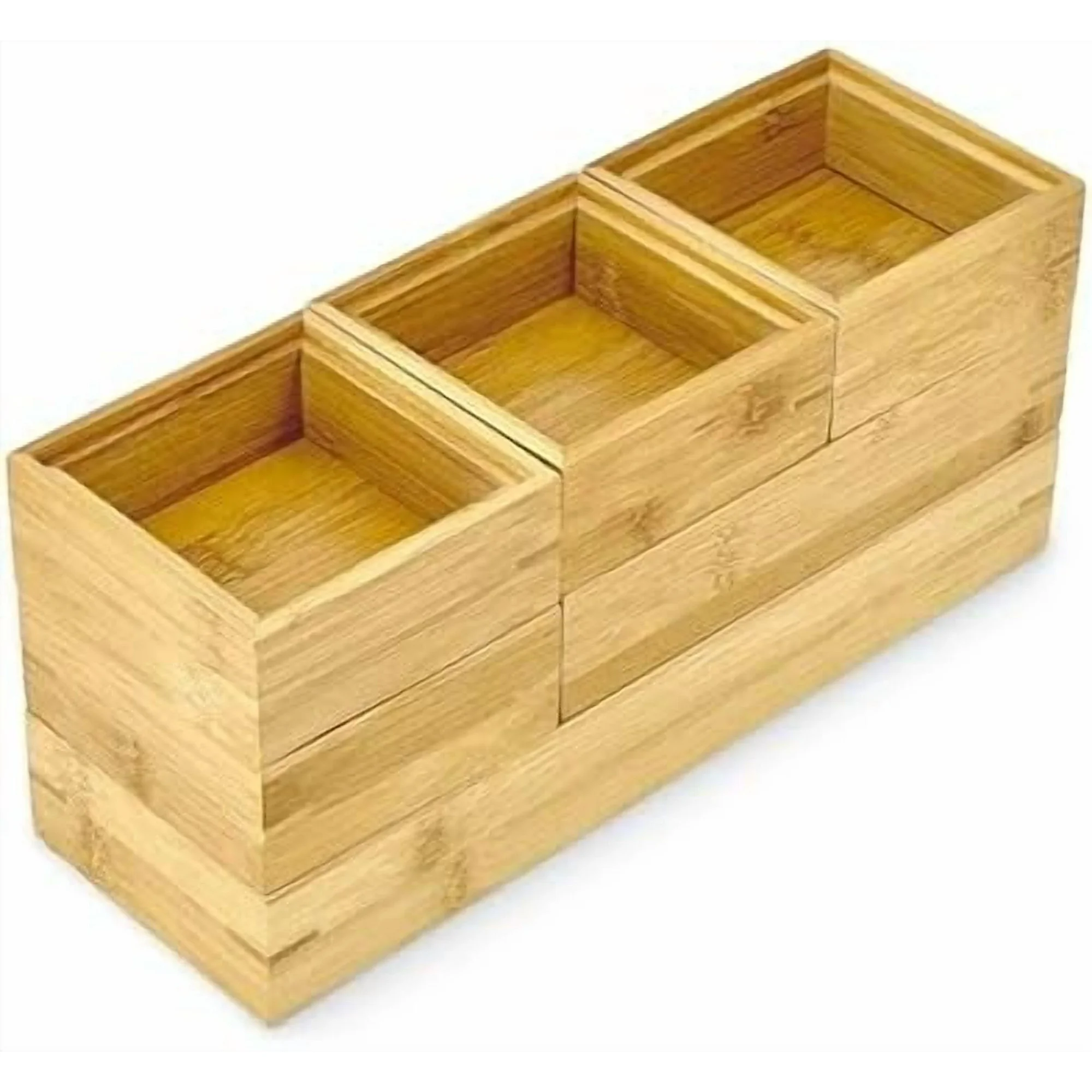 - 6-Pieces Stackable Natural Bamboo Desk Drawer Organizer Trays & Storage Bins (Multi Size) - for Office, Kitchen, Dresser$$Home Decor, Kitchen, & Other