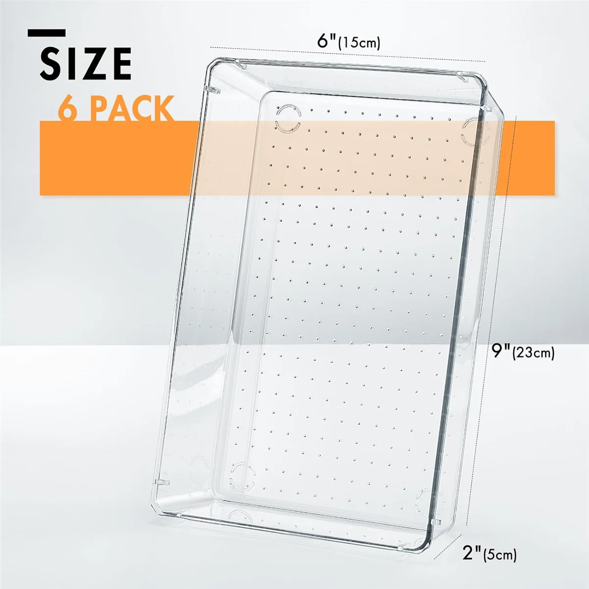 Desk Drawer Organizer Bins 6 PCS, 9X6X2In Clear Organizers with Silicone Pads, Vanity , Non Slip 6Pcs