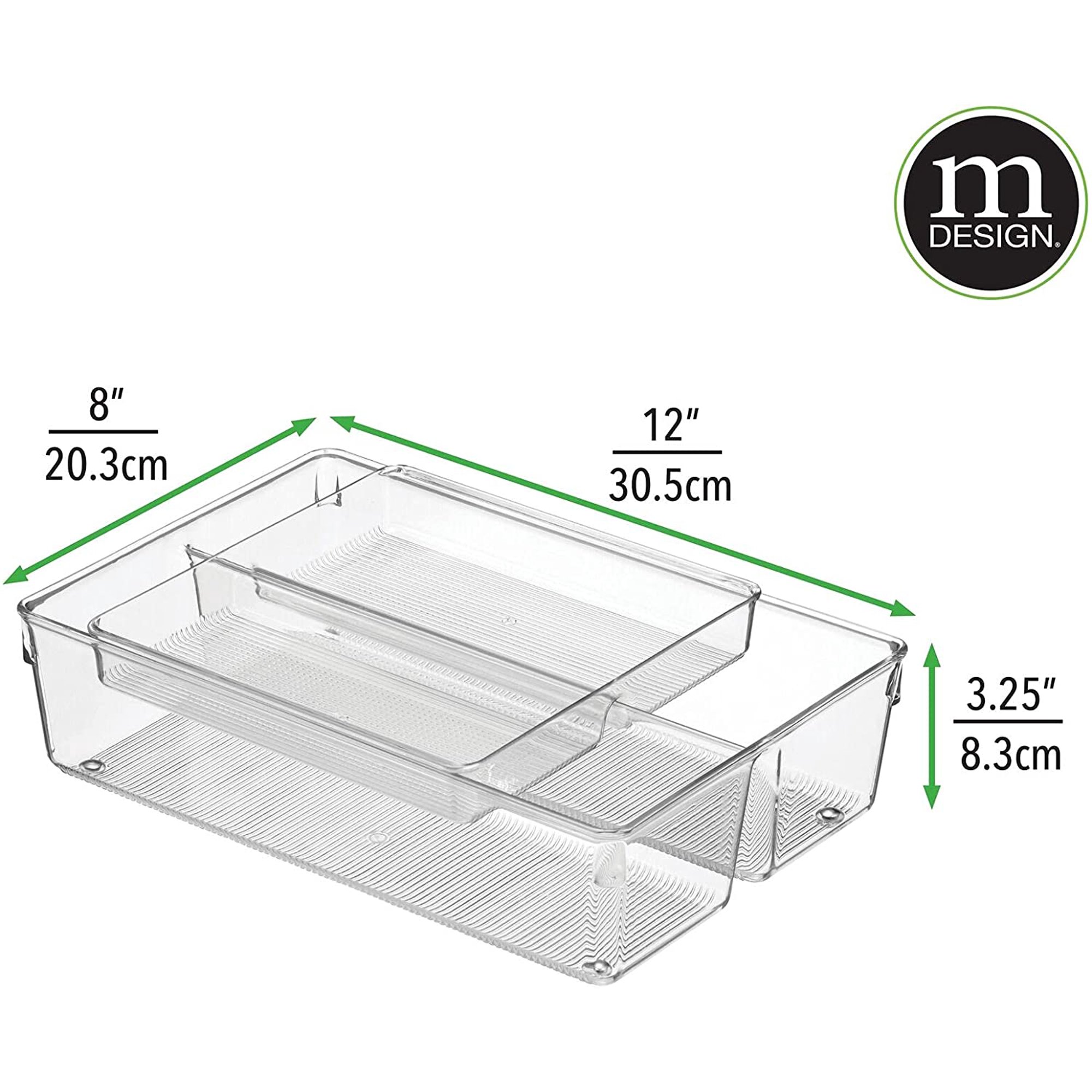 Plastic Stackable Kitchen Drawer Organizer with 2-Tier Tray - Fits Cabinet, Pantry, Refrigerator, Freezer
