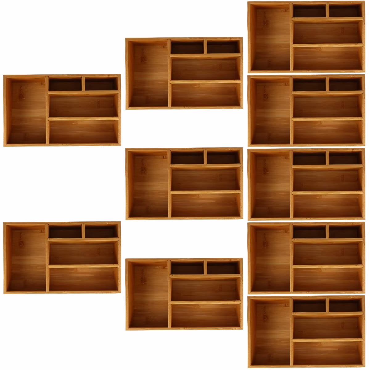 10pcs Desktop Organizer Wooden 5 Compartment Drawer Storage Box Holder Workspace Supplies Storage Tray Sundries Container for Office Supplies Pencils Paperclips