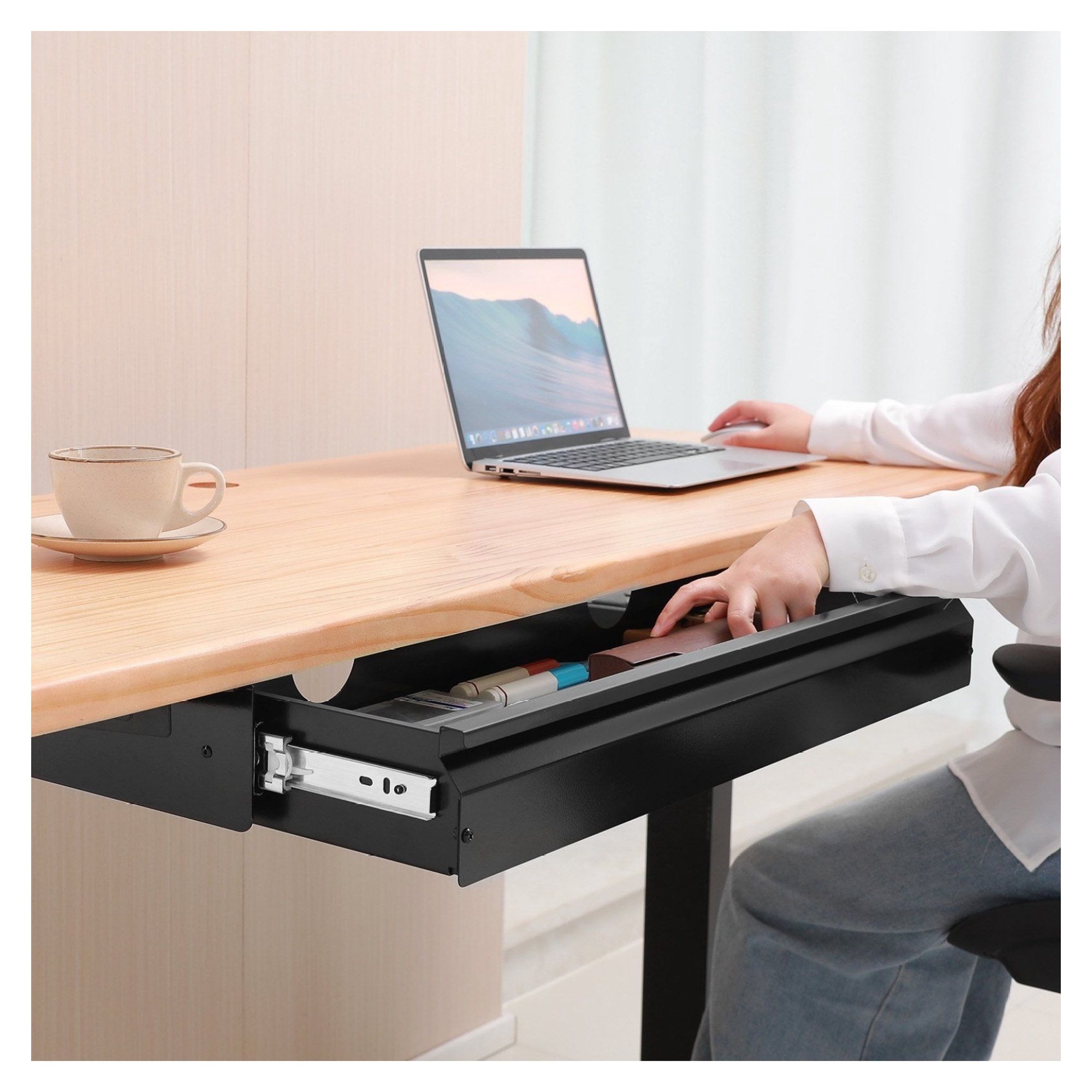 26 Inch Under Desk Drawer Organizer Slide-out Tray, Steel Under Desk Storage, Hidden Keyboard Tray, Space Saver for Home Office