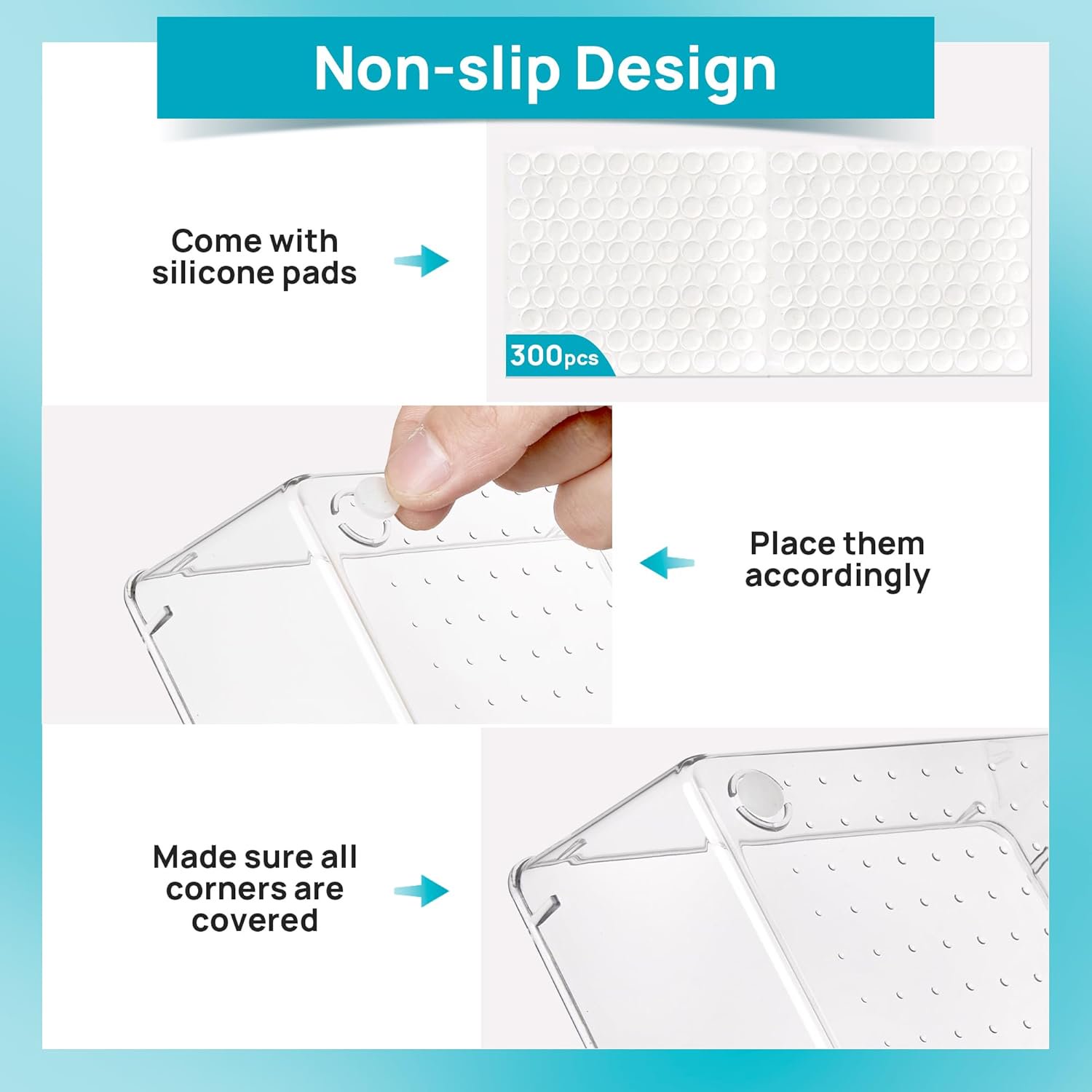 66 PCS Clear Plastic Drawer Organizers Bins, 4-Size Versatile Bathroom and Vanity Organizer Trays, Non-Slip Storage Containers for Makeup, Jewelries, Bedroom，Kitchen Utensils and Office