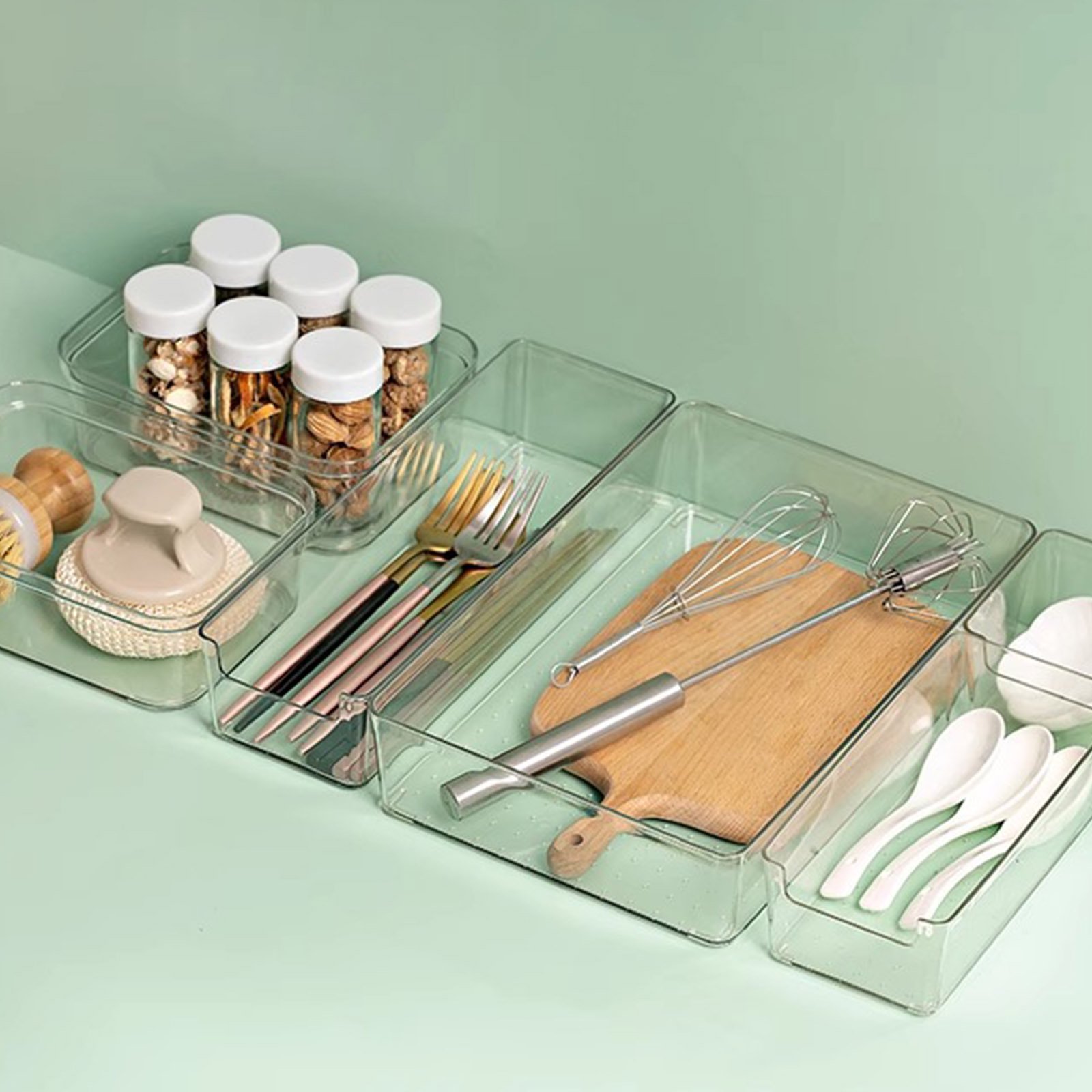 Clear Drawer Organiser Tray Bathroom and Vanity Organiser Tray Drawers Storage Bins for Makeup Kitchen Utensils Jewelry