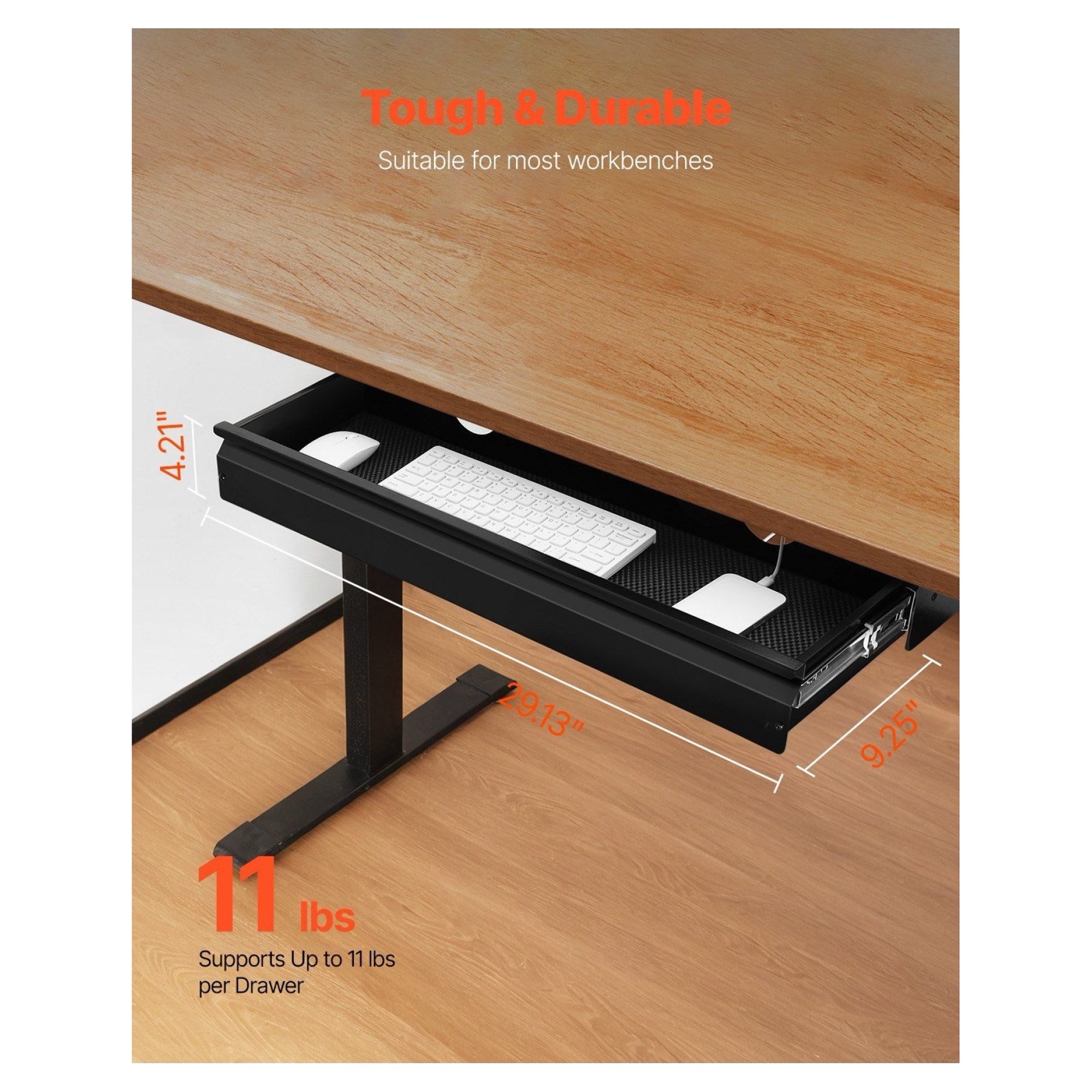 26 Inch Under Desk Drawer Organizer Slide-out Tray, Steel Under Desk Storage, Hidden Keyboard Tray, Space Saver for Home Office