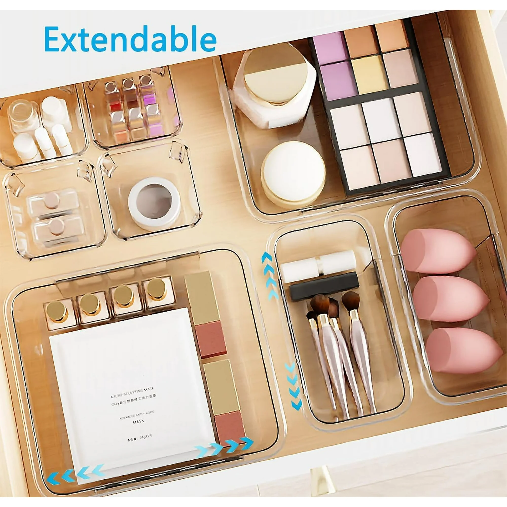 ‎25 PCS Extendable Clear Plastic Drawer Organizer Set, Adjustable Bathroom Organizer, 3 Sizes Versatile Vanity Drawer Organizer Trays for Makeup, Bedroom, Office, Kitchen Utensils and Gadgets