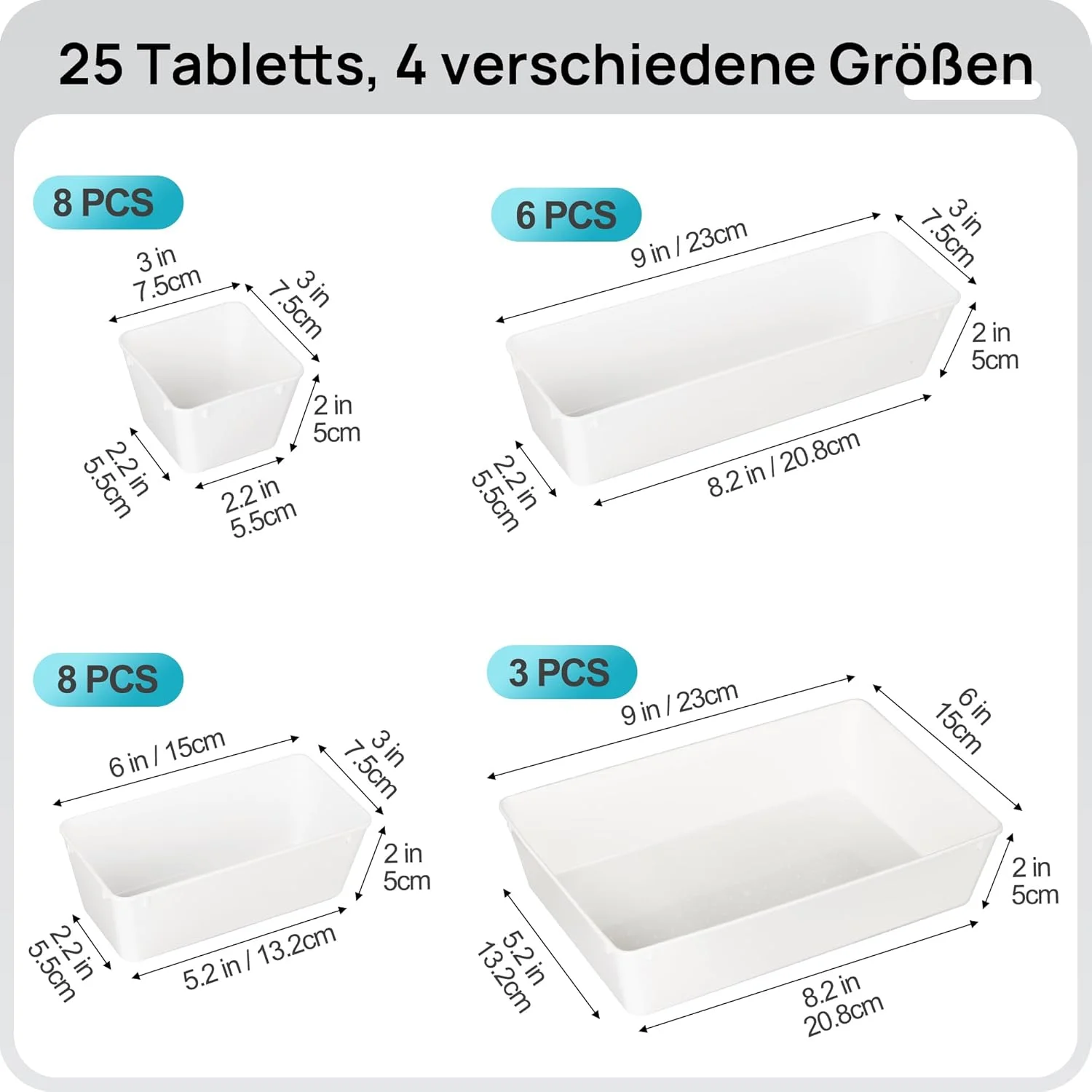 25 PCS Clear Plastic Drawer Organizers Set, 4-Size Versatile Bathroom and Vanity Drawer Organizer Trays, Storage Bins for Makeup, Bedroom, Kitchen Gadgets Utensils and Office