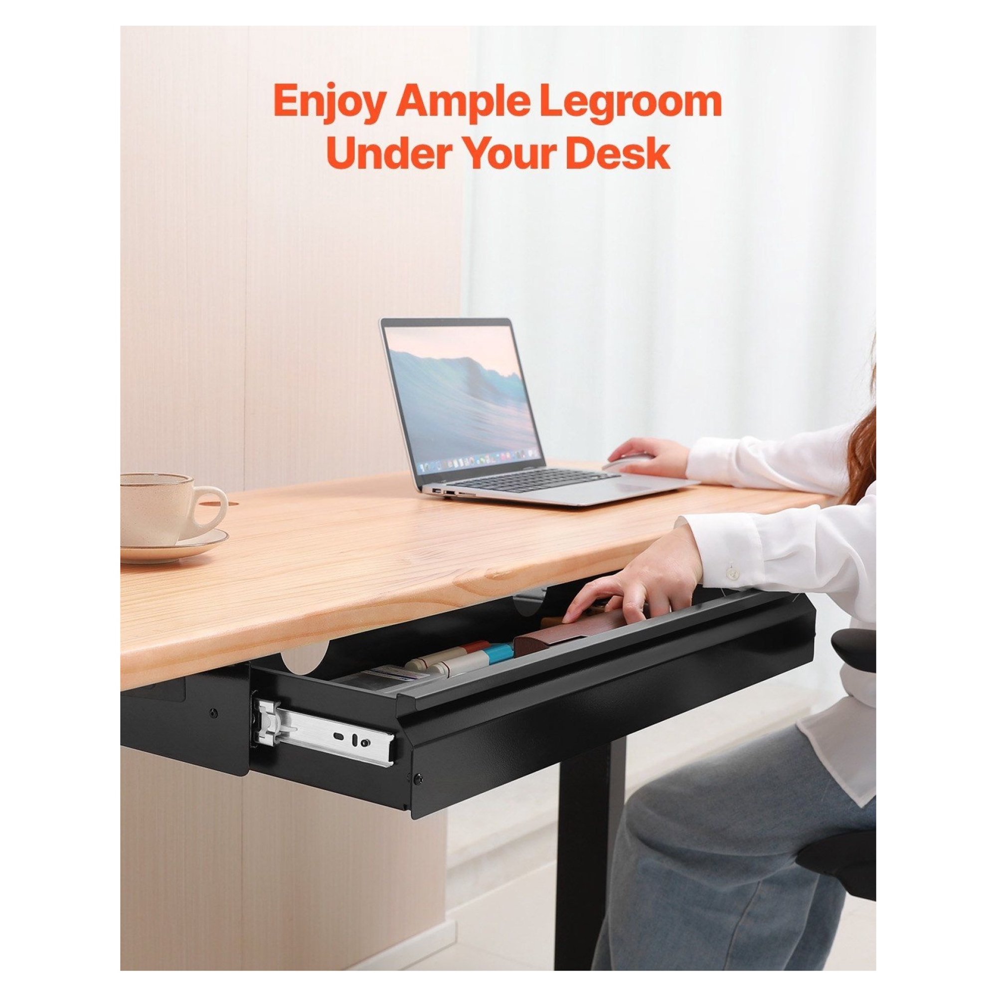 26 Inch Under Desk Drawer Organizer Slide-out Tray, Steel Under Desk Storage, Hidden Keyboard Tray, Space Saver for Home Office