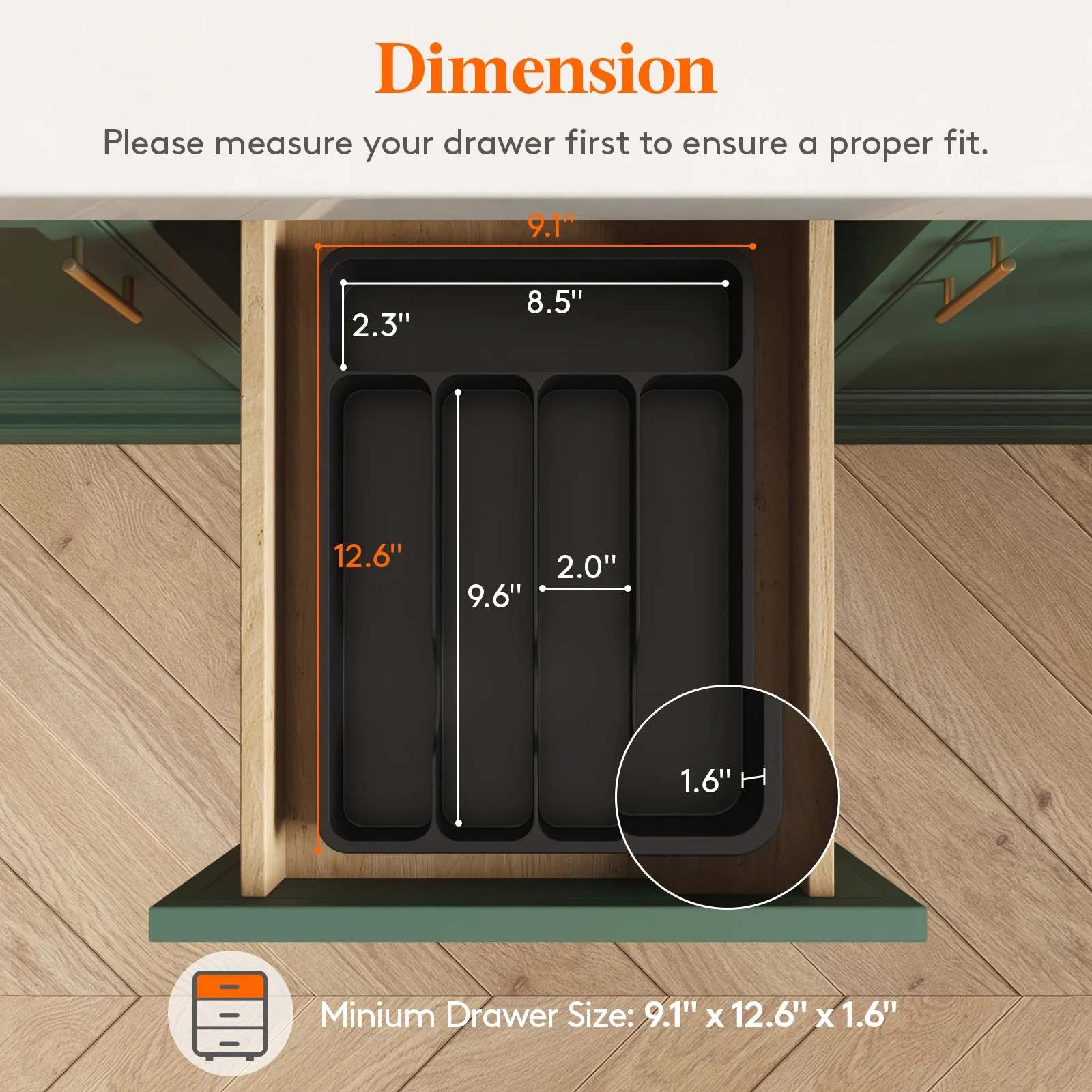 Silverware Drawer Organizer Tray, Plastic Cutlery Storage for Kitchen Drawer, Flatware and Utensil Holder Divider for Spoons Forks Knives Tableware, 5 Compartment, Black