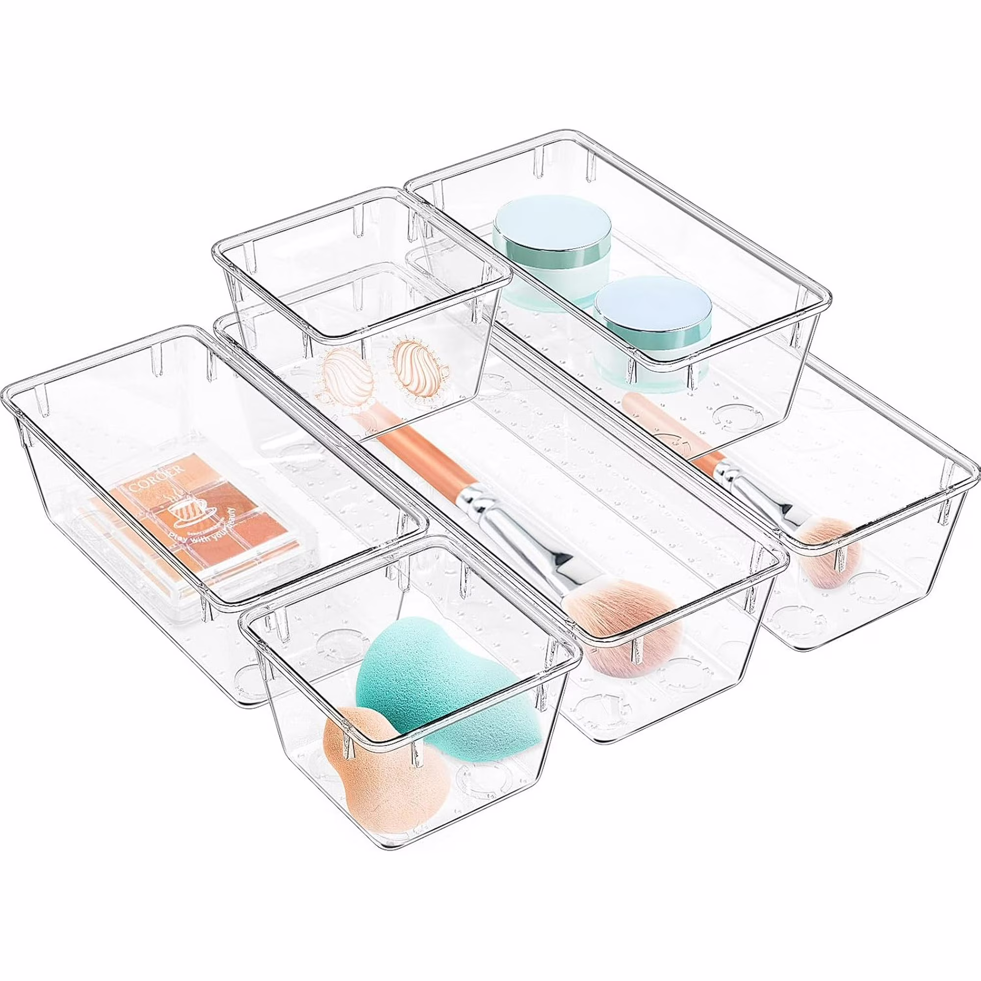 9 Pack Clear Drawer Organizer Set, Acrylic Drawer Storage Trays, Storage Bins for Makeup, Cosmetics, Jewelries, Utensils, Gadgets, Office