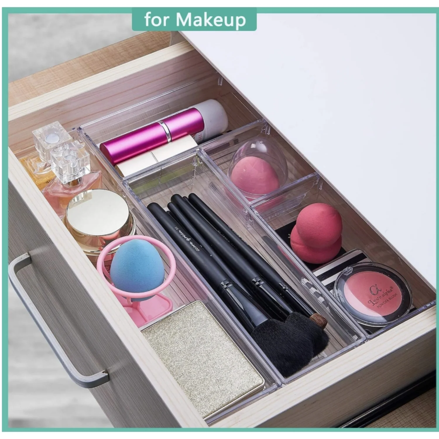 6 Pack Clear Drawer Organizer, Acrylic Drawer Storage Trays, Storage Bins for Makeup, Cosmetics, Jewelries, Utensils, Gadgets, Office