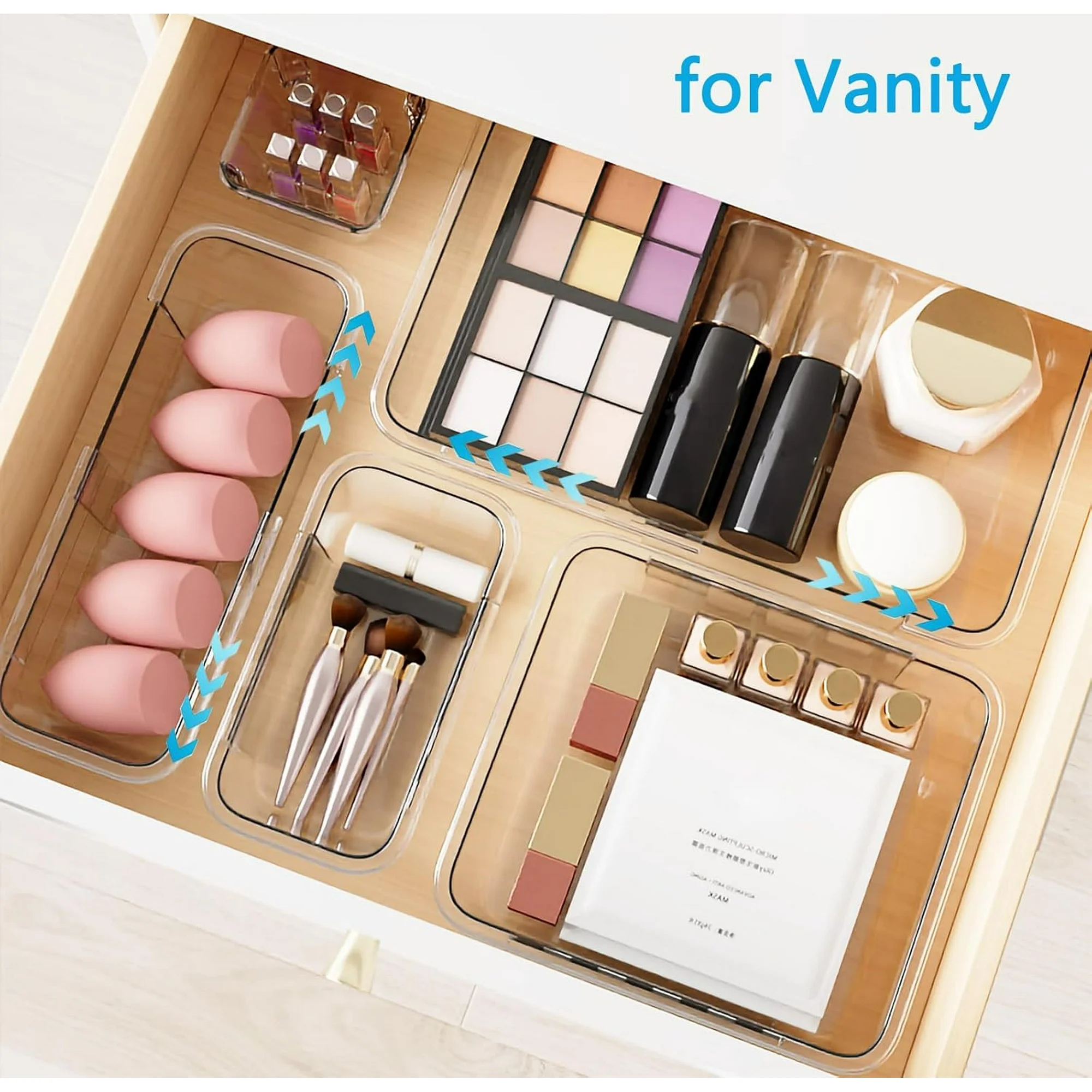 ‎25 PCS Extendable Clear Plastic Drawer Organizer Set, Adjustable Bathroom Organizer, 3 Sizes Versatile Vanity Drawer Organizer Trays for Makeup, Bedroom, Office, Kitchen Utensils and Gadgets