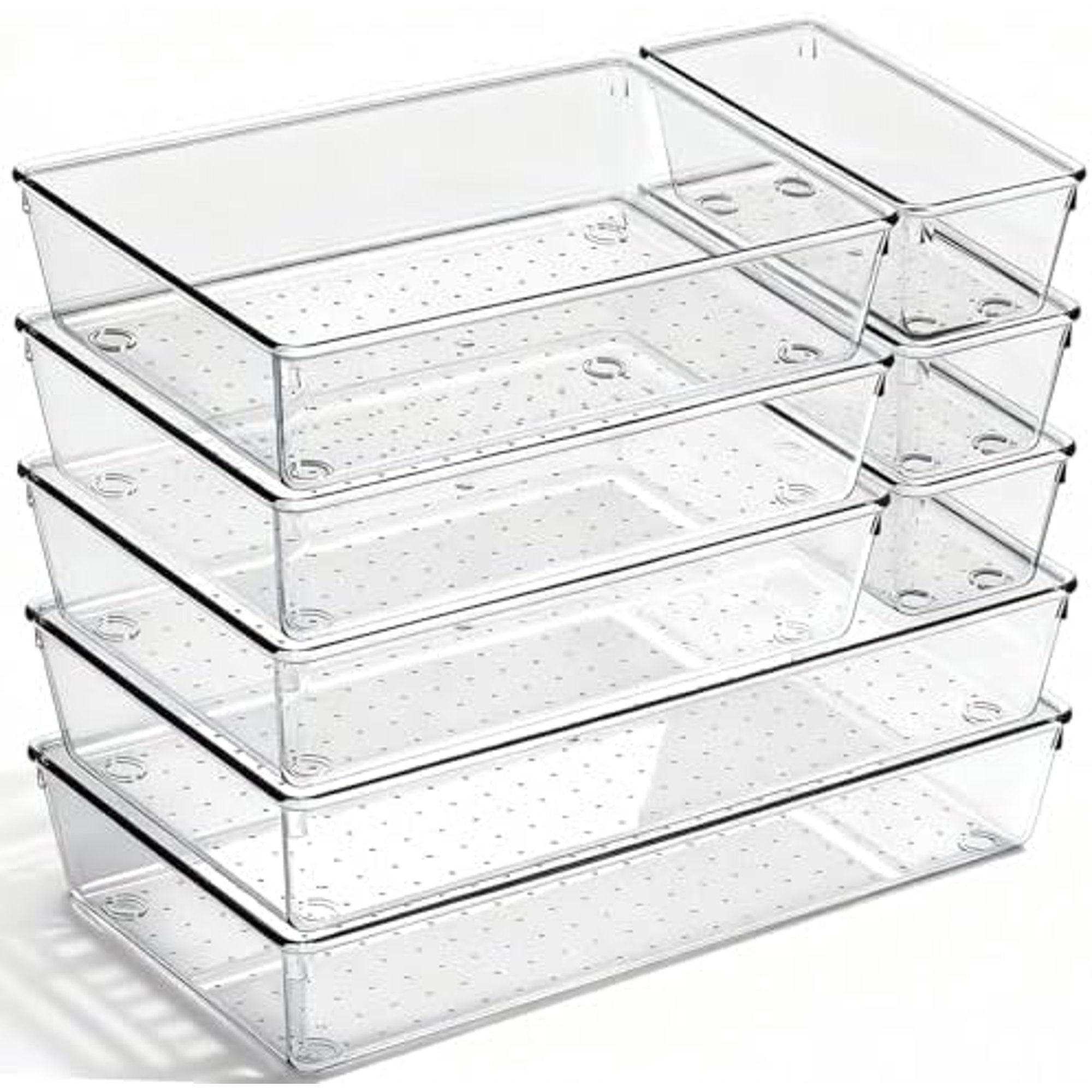 8 Pack Large Clear Plastic Drawer Organizer Trays - Acrylic Kitchen Drawer Dividers for Utensils - 3 Sizes Heavy Duty Home Organization Bins for Bathroom, Makeup, Bedroom, Office Gadgets