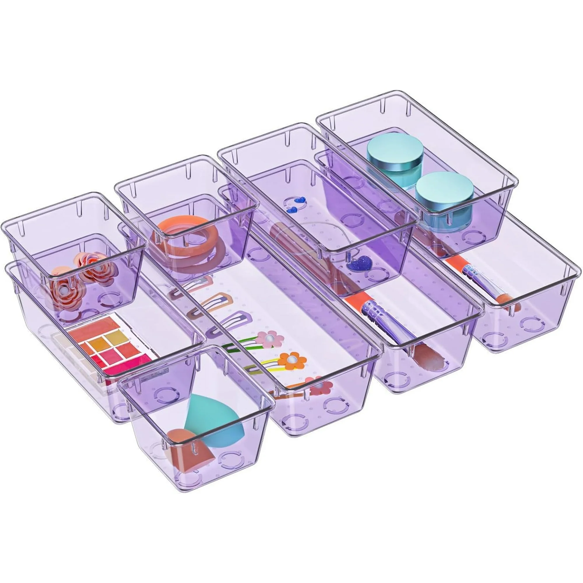 SUMMIT 6 Pack Clear Drawer Organizer Set, Acrylic Drawer Storage Trays, Storage Bins for Makeup, Cosmetics, Jewelries, Utensils, Gadgets, Office, Sea Blue