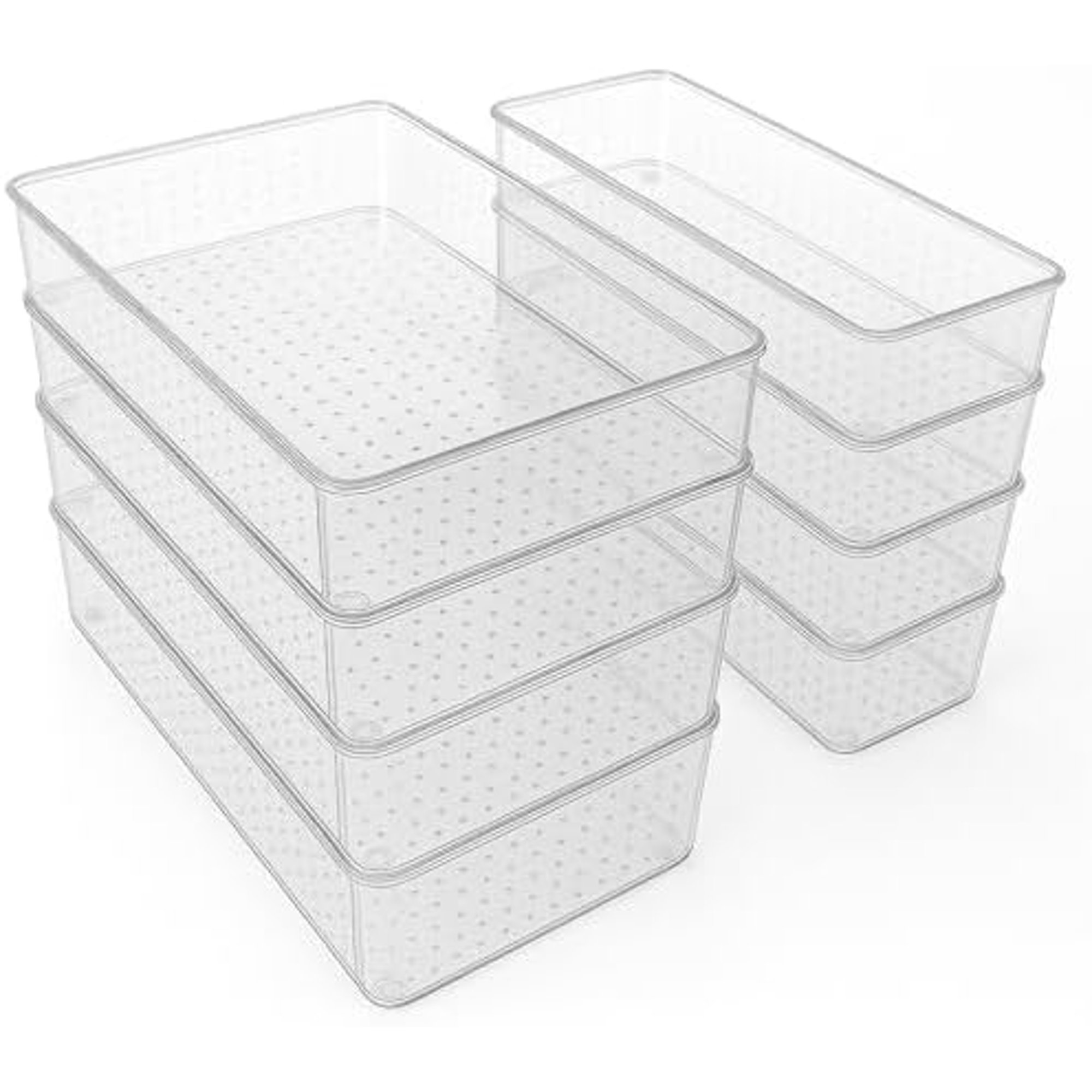8-Piece Clear Drawer Organizer Set - 2 Sizes, Large Trays, Durable Storage for Bathroom, Kitchen, Bedroom, Office Supplies.
