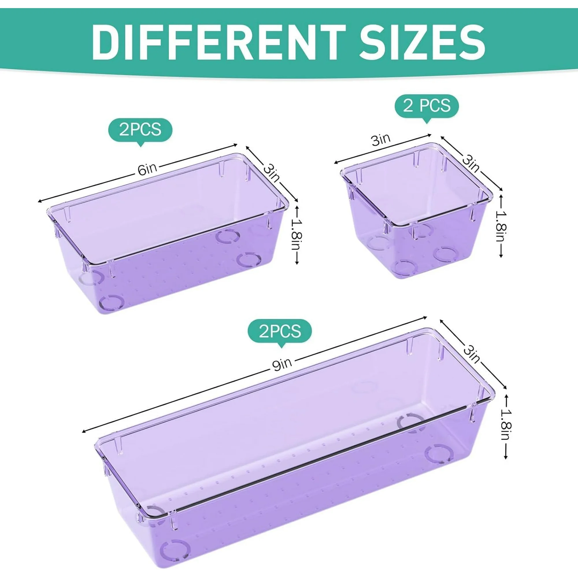 SUMMIT 6 Pack Clear Drawer Organizer Set, Acrylic Drawer Storage Trays, Storage Bins for Makeup, Cosmetics, Jewelries, Utensils, Gadgets, Office, Sea Blue