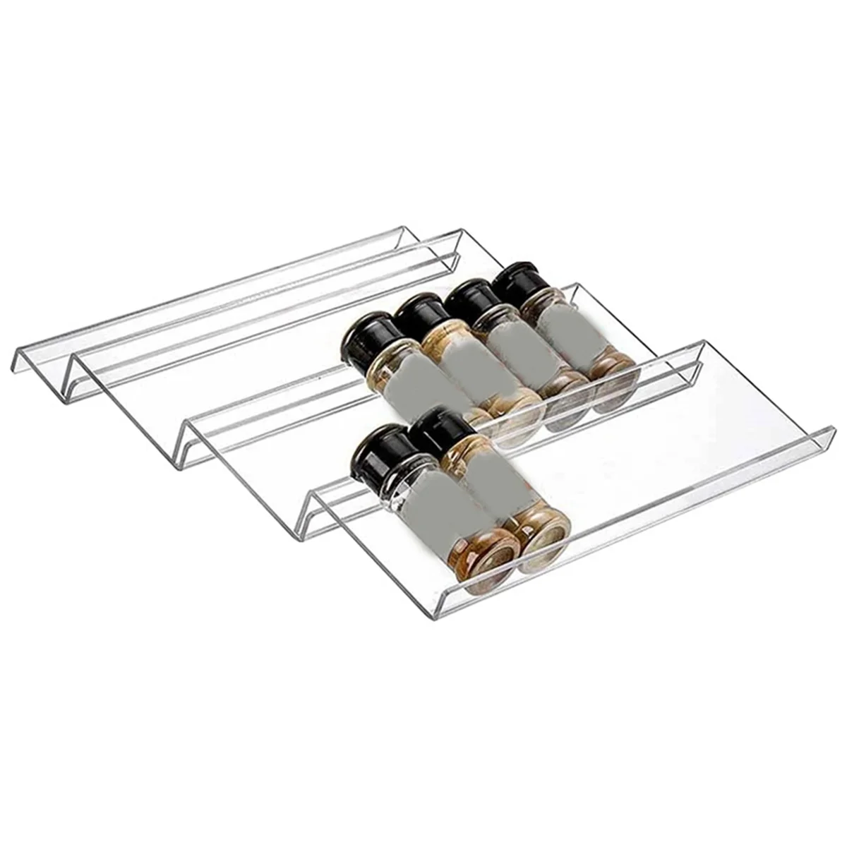 8X Clear Acrylic Spice Drawer Organizer,Seasoning Jars Drawers Insert,Kitchen Rack Tray (Jar Not Included)