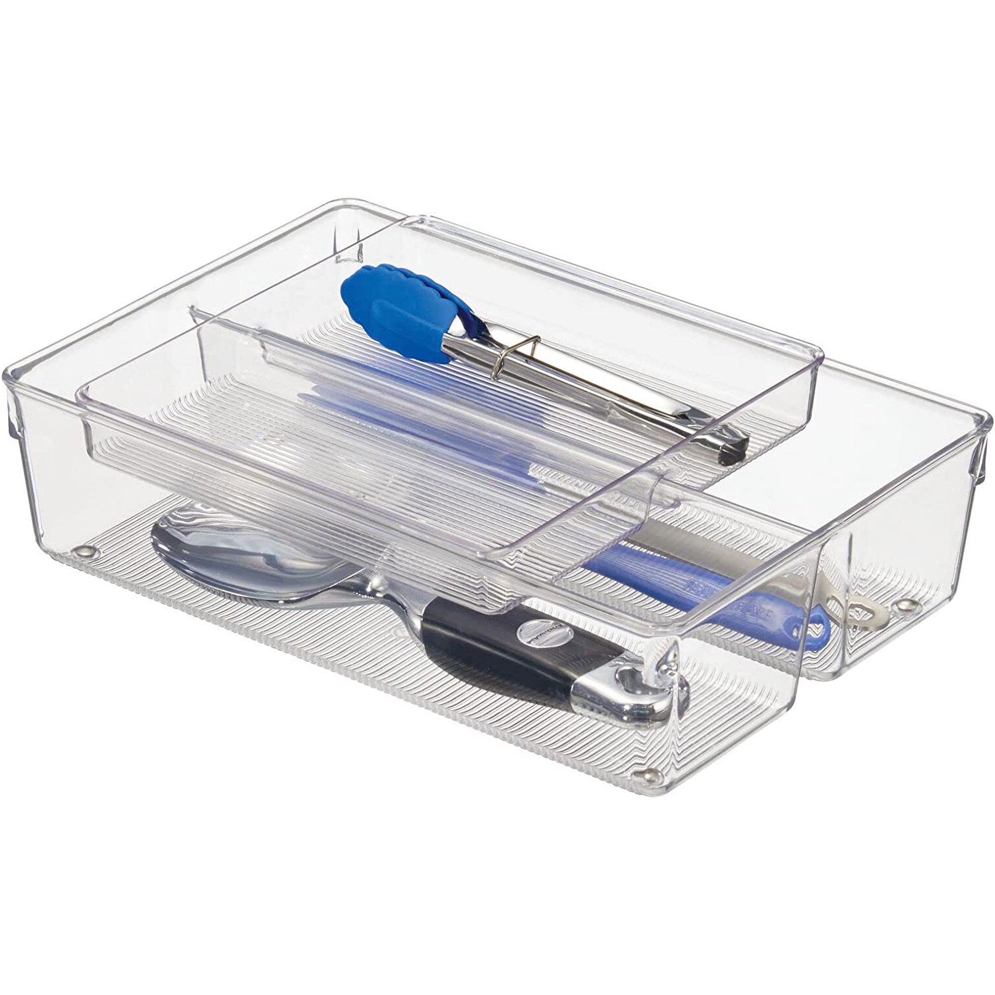 Plastic Stackable Kitchen Drawer Organizer with 2-Tier Tray - Fits Cabinet, Pantry, Refrigerator, Freezer