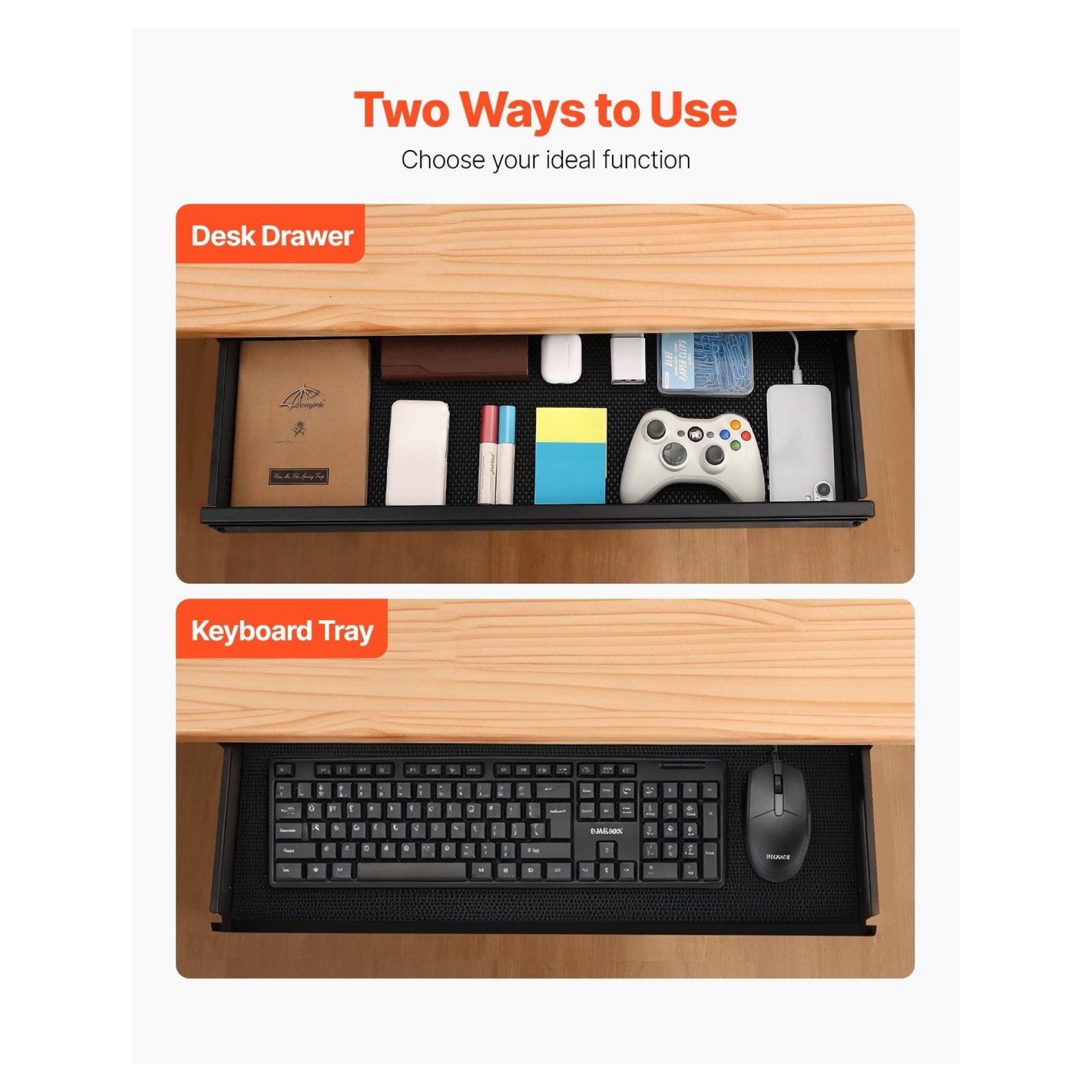 26 Inch Under Desk Drawer Organizer Slide-out Tray, Steel Under Desk Storage, Hidden Keyboard Tray, Space Saver for Home Office