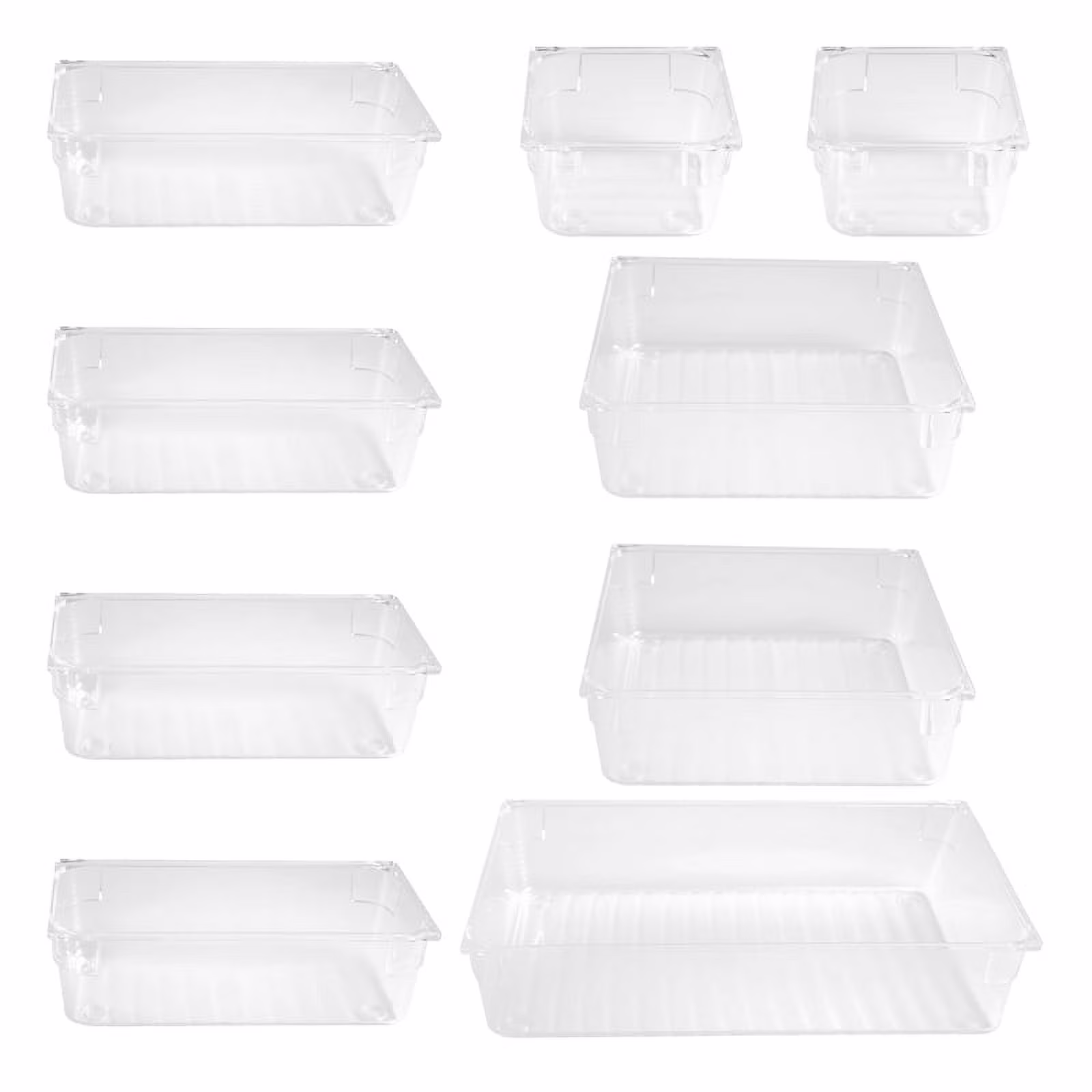 9 Pcs Clear Drawer Organizer Trays Assorted 4-Size Drawer Dividers, Versatile Storage Boxes Makeup Organiser Set