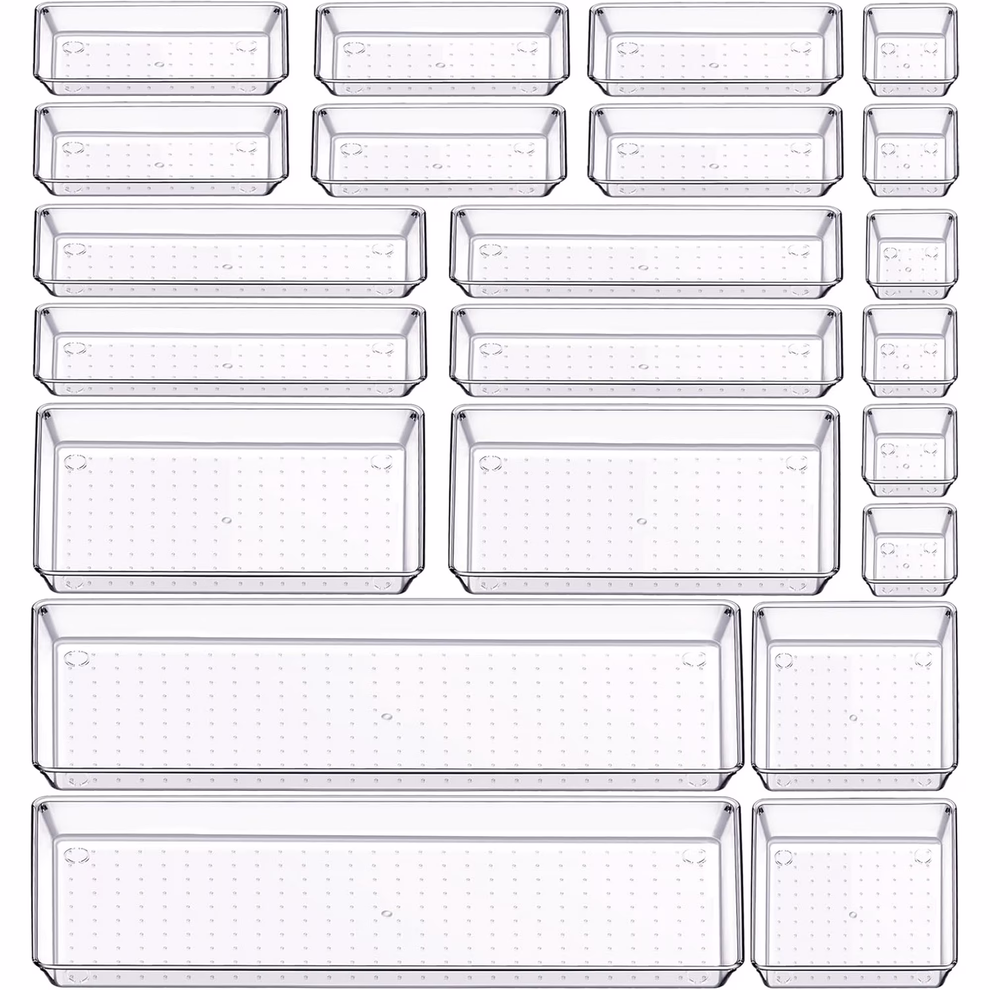 22 Pcs Drawer Organizer Bins, Acrylic Non Slip Kitchen Drawer Organizers Storage Tray Divider, Multifunctional Storage for Cosmetics, Bathroom, Tools, Kitchen and Office