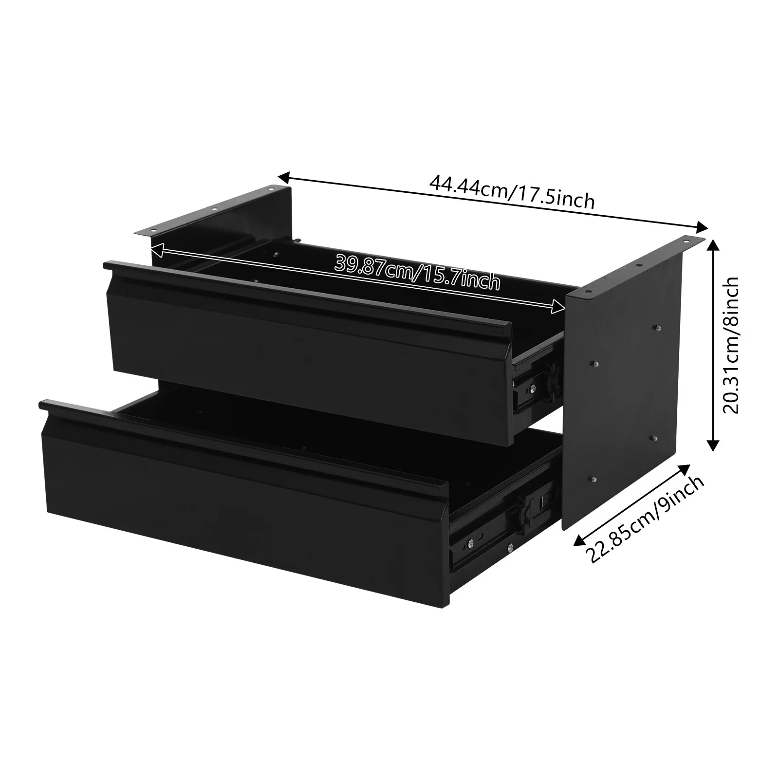 2-Tier Under Desk Sliding Drawer Organizer, Black Steel Pull-Out Storage Tray for Office Study, 6.6LB Capacity