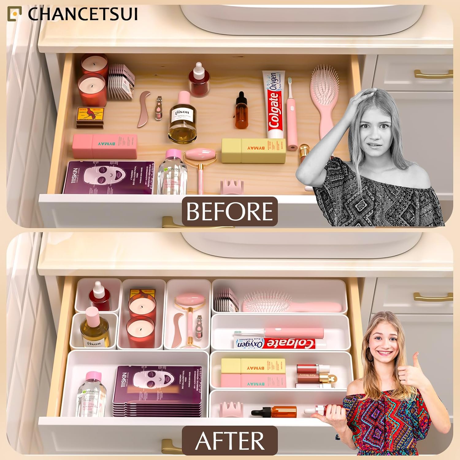 fdbtgysdb 9 Pcs Stackable Drawer Organizer Trays Set  Multifunctional Stackable Storage Trays for Vanity  Bathroom  Kitchen  Desk Drawer Organizer Office. Plastic Drawer Organizers Availa