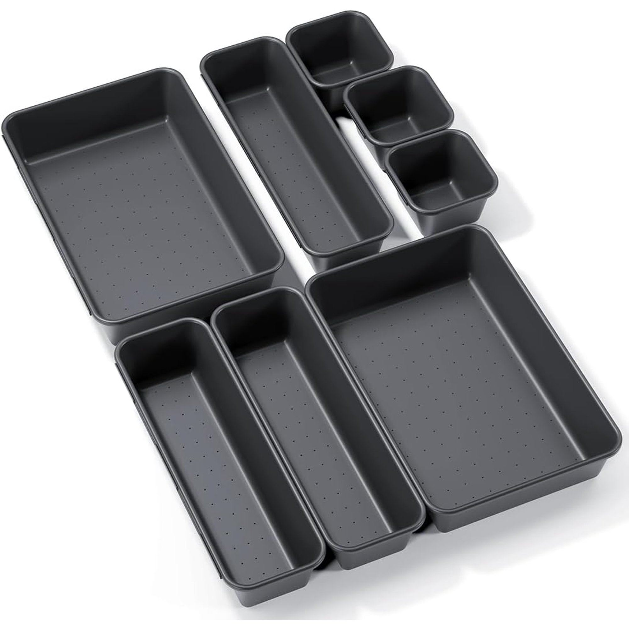 8PCS Plastic Interlocking Drawer Organizer, 3 Sizes Versatile Desk Drawer Organizer Trays, Drawer Dividers, Organization and Storage Bins for Tools, Office, Jewelries, Kitchen Utensils and Makeup
