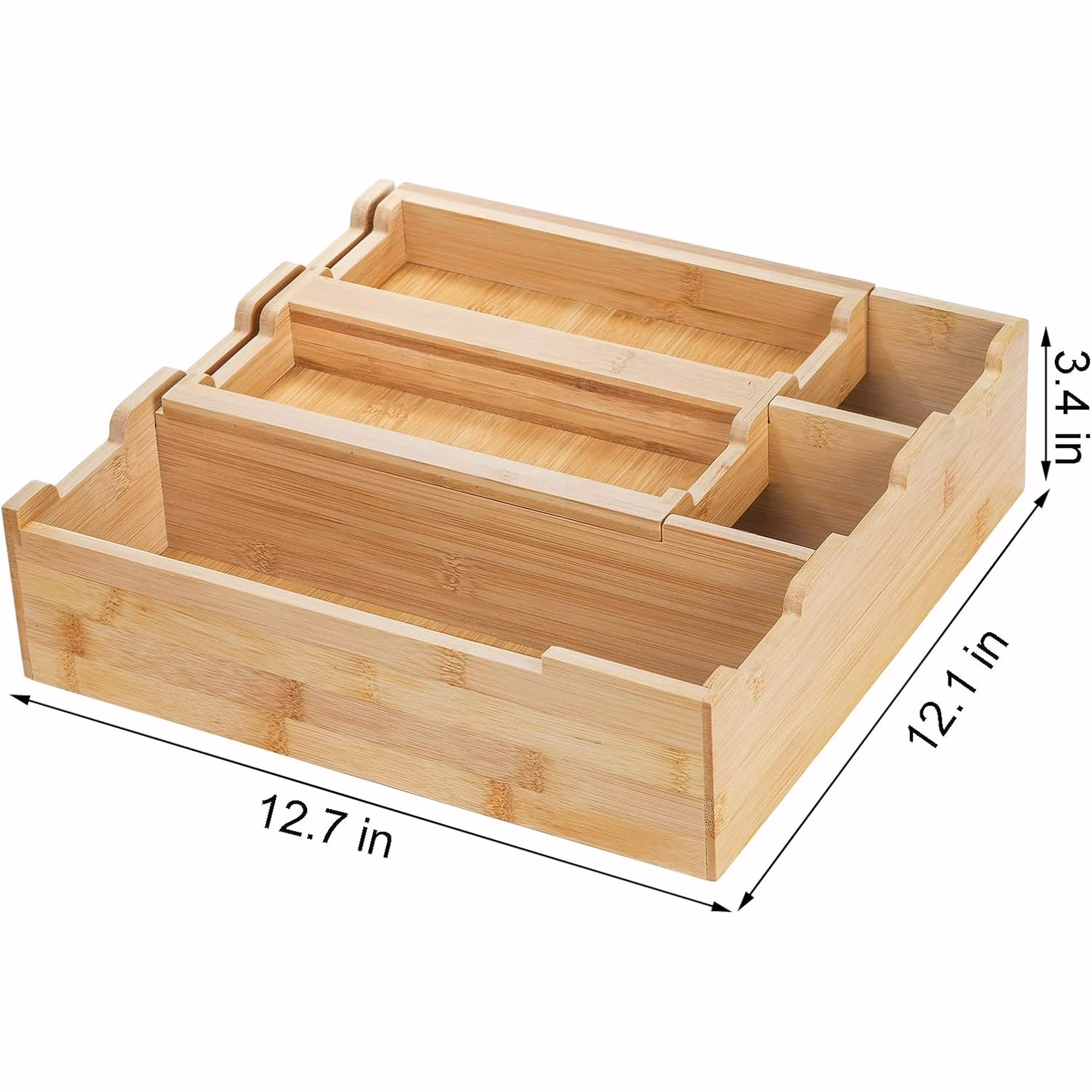 Kitchen Drawer Organizer, 2-Tier Utensil Tray with 5 Compartments, Silverware Storage for Cabinet, Pantry, Drawer