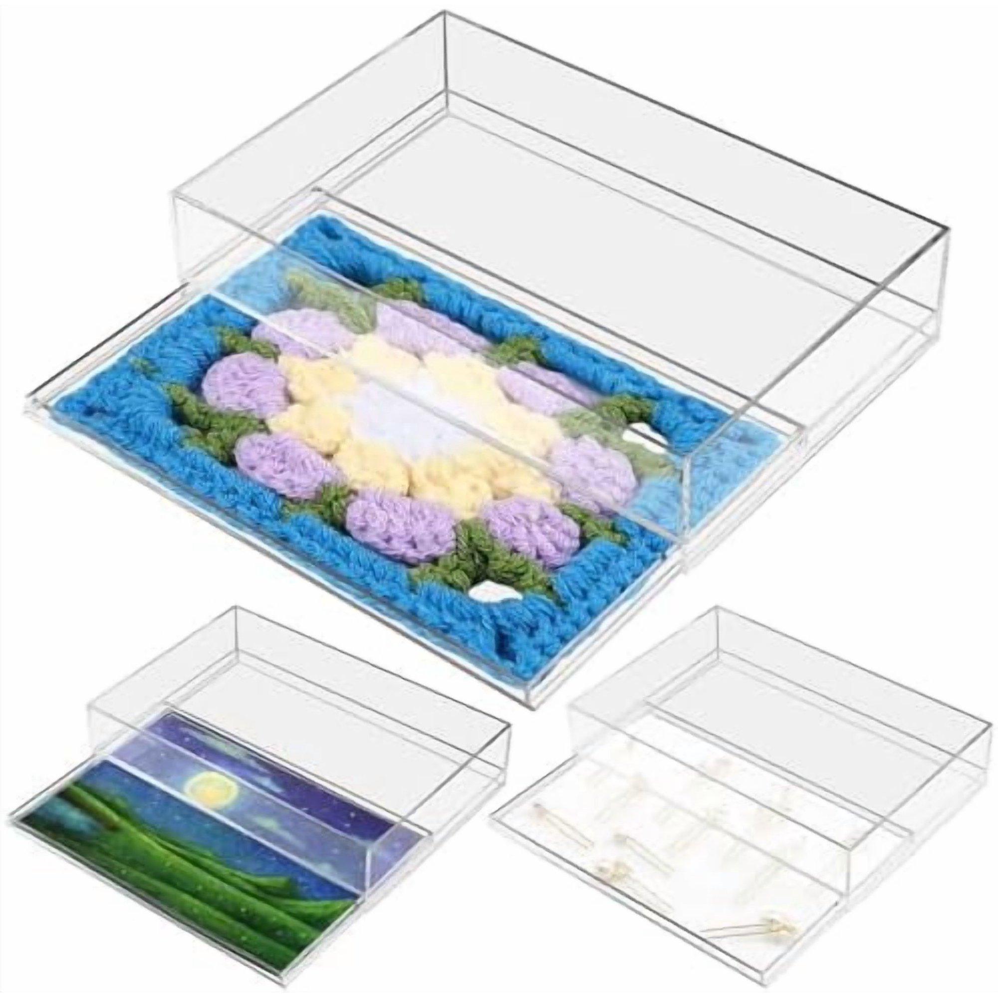 Acrylic Needlepoint Tray 8x 12Large Acrylic Tray with Insert Drawer for Customizable Photos Artwork Fabric Clarity or Messages Display Plastic Drawer Organizer for Vanity Bathroom Kitchen